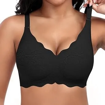 Jiuday Damen BH ohne Bügel Spitzen Soft BH Große Brüste Starker Halt Push Up Bügelloser BHS Gepolstert Seamless Bequeme…
