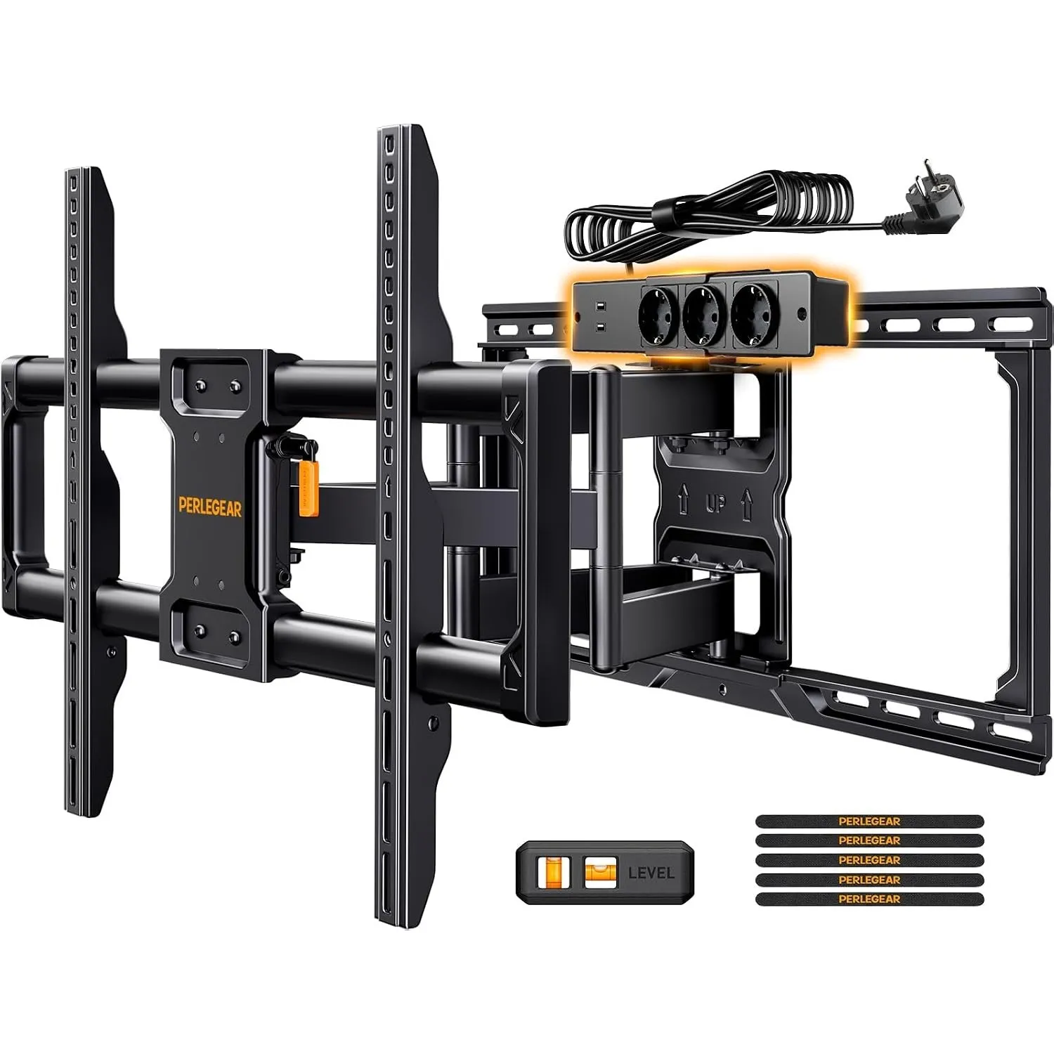 Perlegear voll-bewegliche TV Wandhalterung mit Steckdosenleiste, 42"-90", 68KG, vormontierte TV Halterung, leichtgängig…