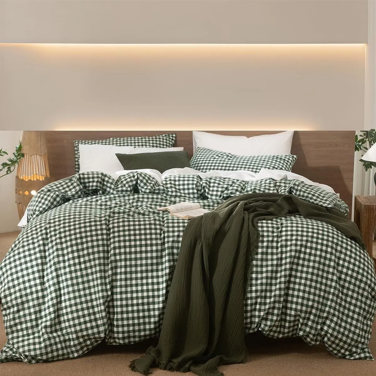 Lanqinglv Bettwäsche 135x200 Baumwolle Kariert Grün Weiß,Renforce Baumwolle Bettwäsche Set mit Reißverschluss,ÖKO-TEX B…