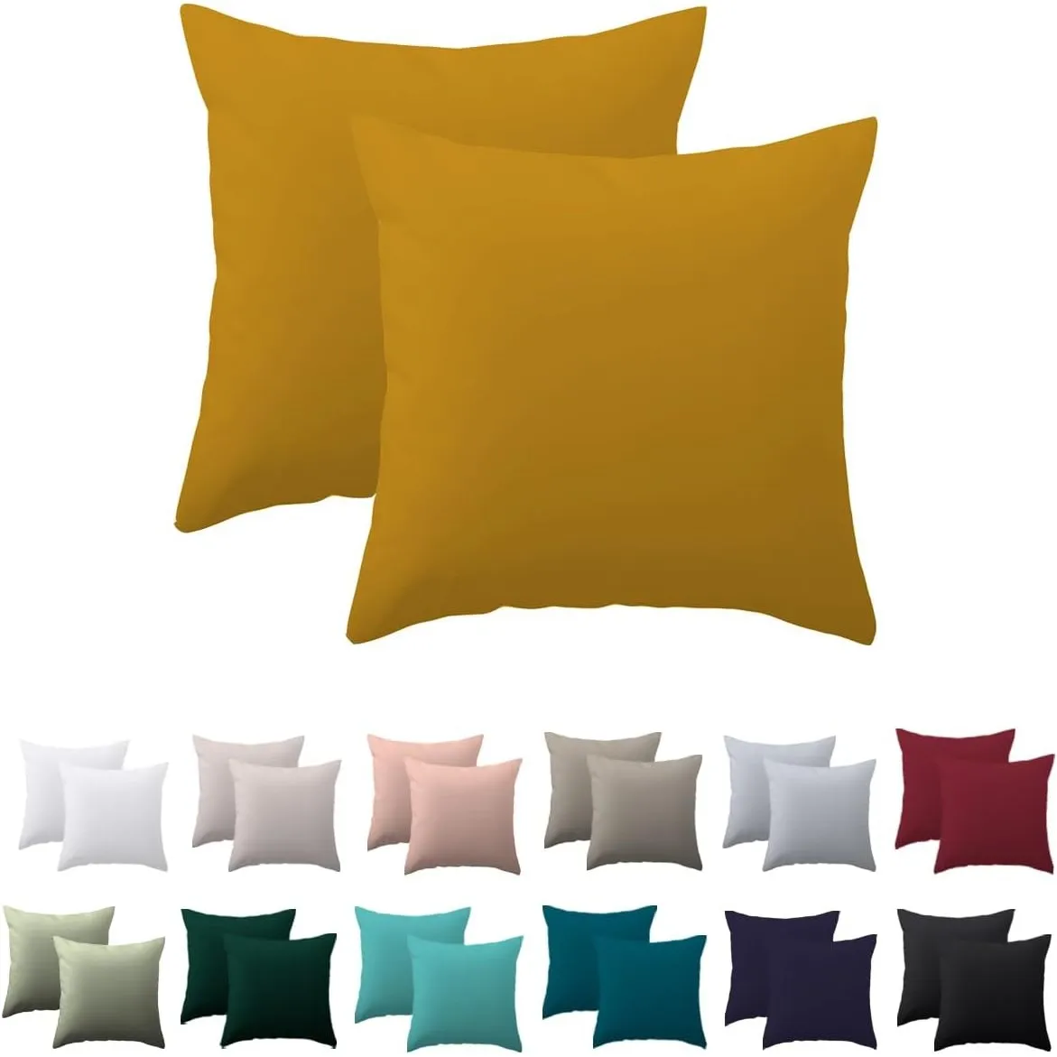 Kissenbezug 50x50 2er Set - kissenhülle 50x50 cm Gelb, 100% Mikrofaser kopfkissenbezug mit Reißverschluss, Weich und Bü…