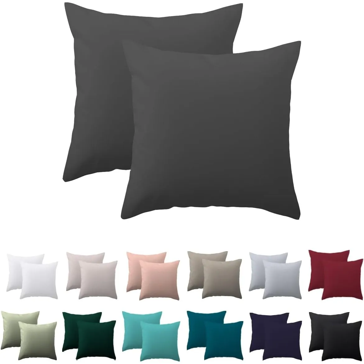 Kissenbezug 50x50 2er Set - kissenhülle 50x50 cm Anthrazit, 100% Mikrofaser kopfkissenbezug mit Reißverschluss, Weich u…