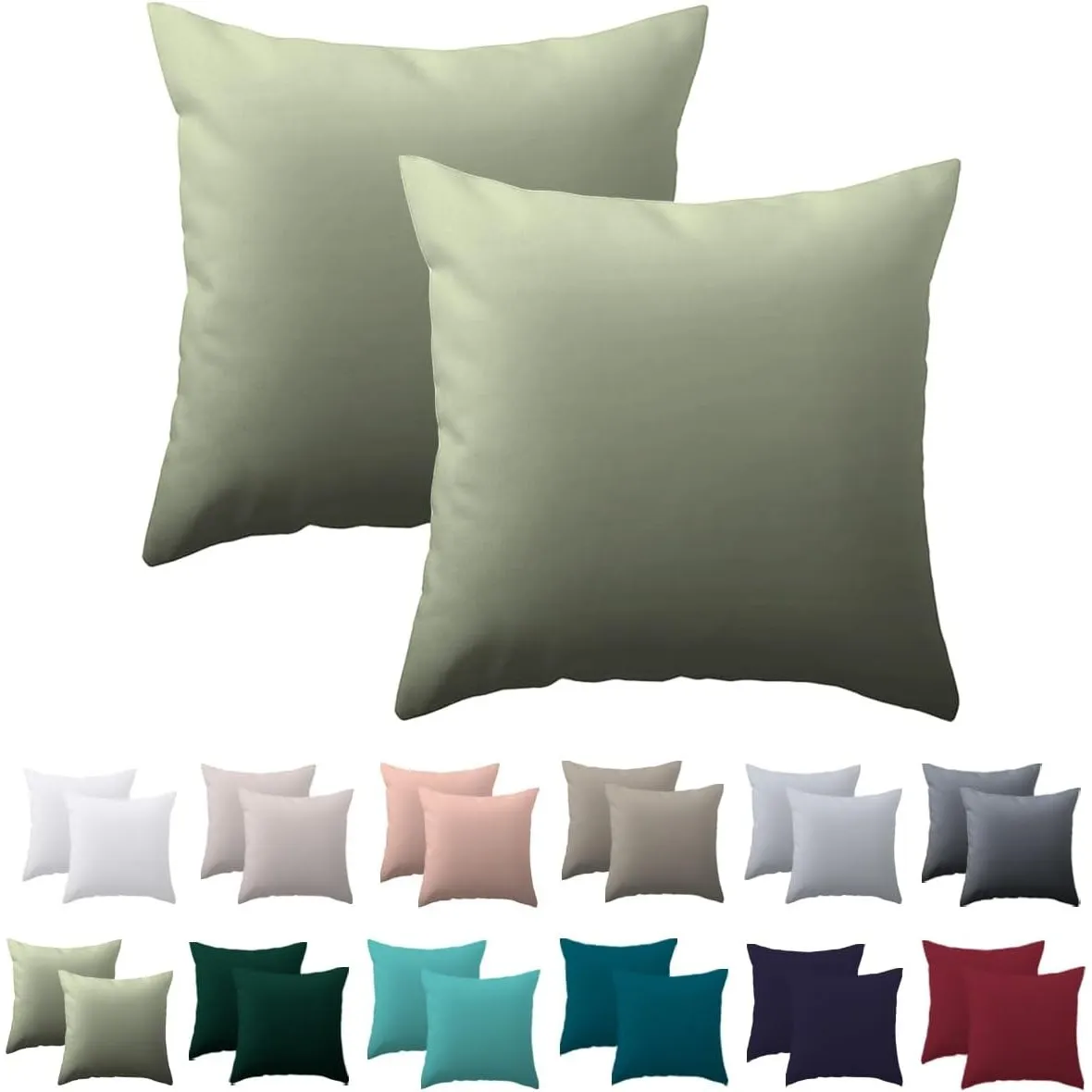 Kissenbezug 50x50 2er Set - kissenhülle 50x50 cm Salbeigrün, 100% Mikrofaser kopfkissenbezug mit Reißverschluss, Weich …
