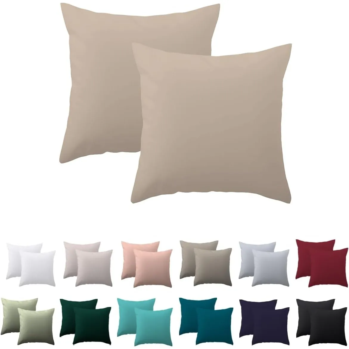 Kissenbezug 50x50 2er Set - kissenhülle 50x50 cm Warmes Beige, 100% Mikrofaser kopfkissenbezug mit Reißverschluss, Weic…