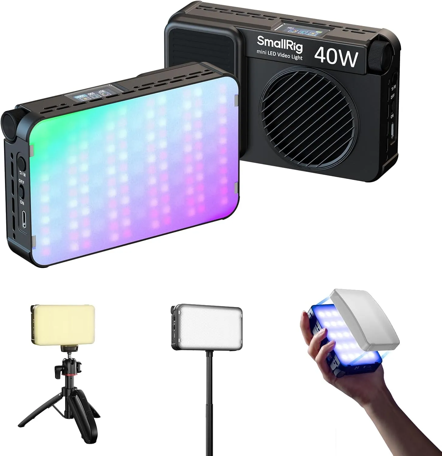 SMALLRIG RM40C Min LED RGB Videoleuchte, 4800mAh Akku, LCD-Display, Tragbares Kameralicht für Tiktok-YouTube-Content-Er…