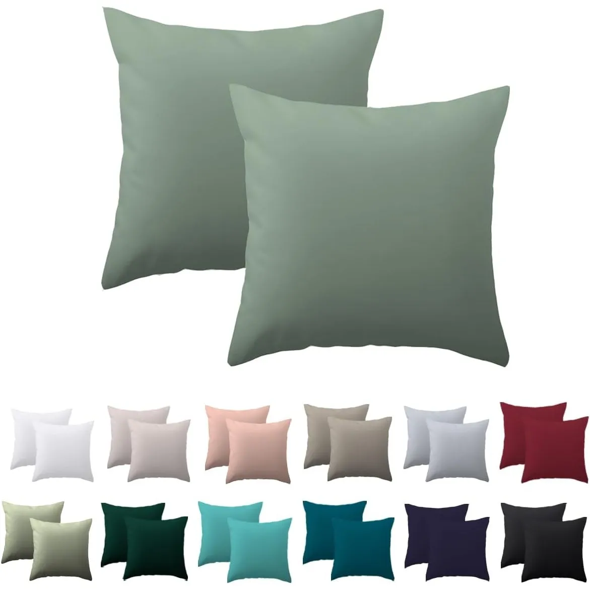 Kissenbezug 50x50 2er Set - kissenhülle 50x50 cm Hellgrün, 100% Mikrofaser kopfkissenbezug mit Reißverschluss, Weich un…