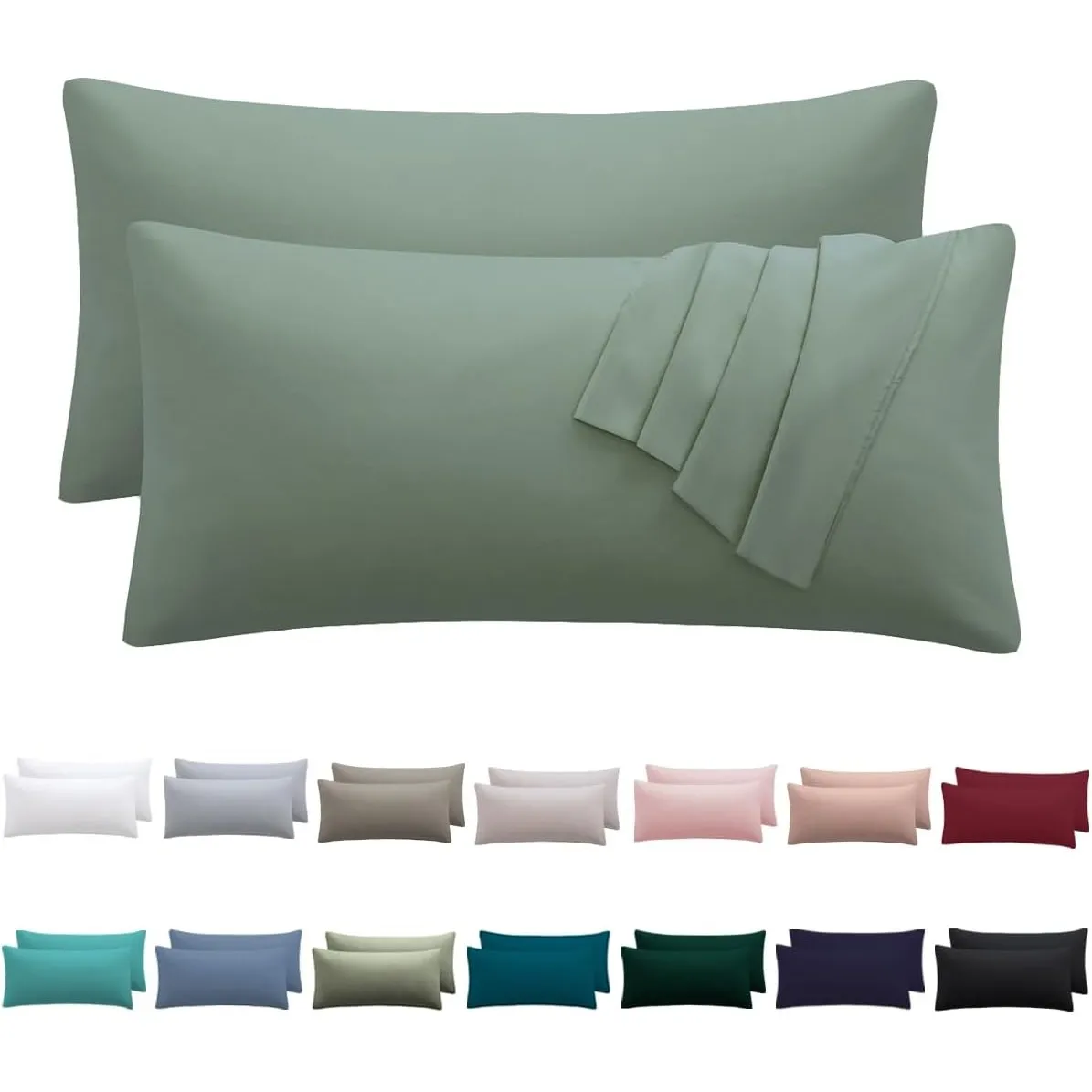 Kissenbezug 40 x 60 2er Set - kopfkissenbezug 40x60 cm Hellgrün, 100% Mikrofaser kissenbezüge mit Reißverschluss, Weich…