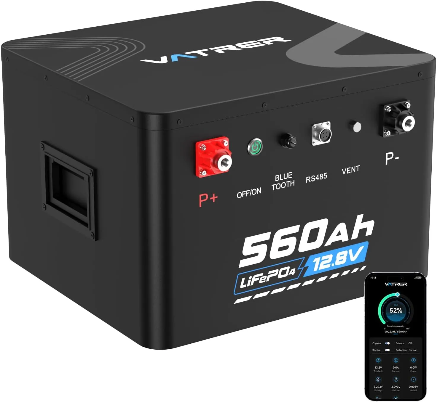 VATRER POWER 12V 560Ah Self-Heating LiFePO4 RV & RV Battery, App Monitoring, Built-in 300A BMS, 7168Wh Usable Energy, O…
