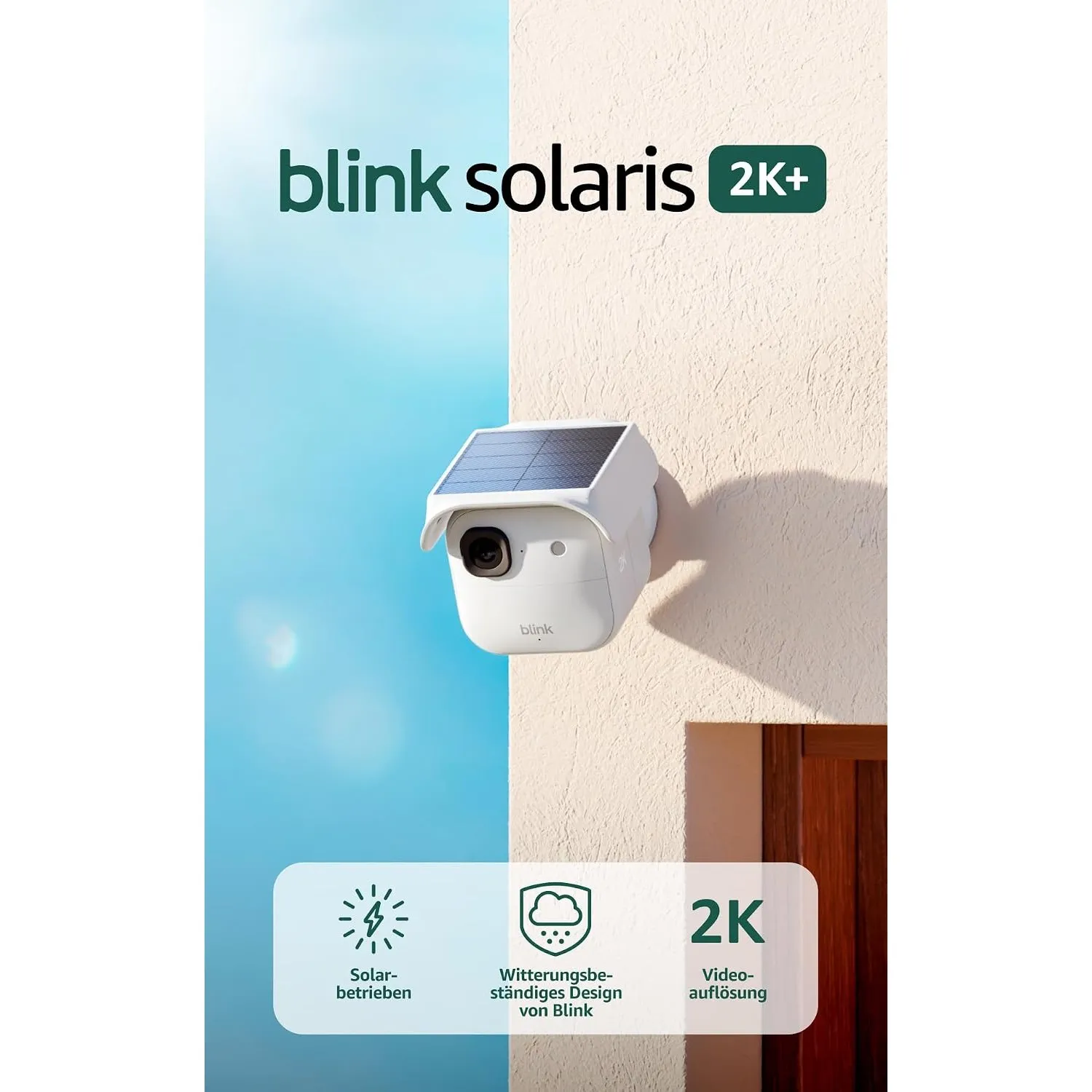 Blink Solaris 2K+ (neueste Gen.), Solarbetriebene, kabellose, intelligente Sicherheitskamera, 2K-Video, Inkl. Sync-Modu…