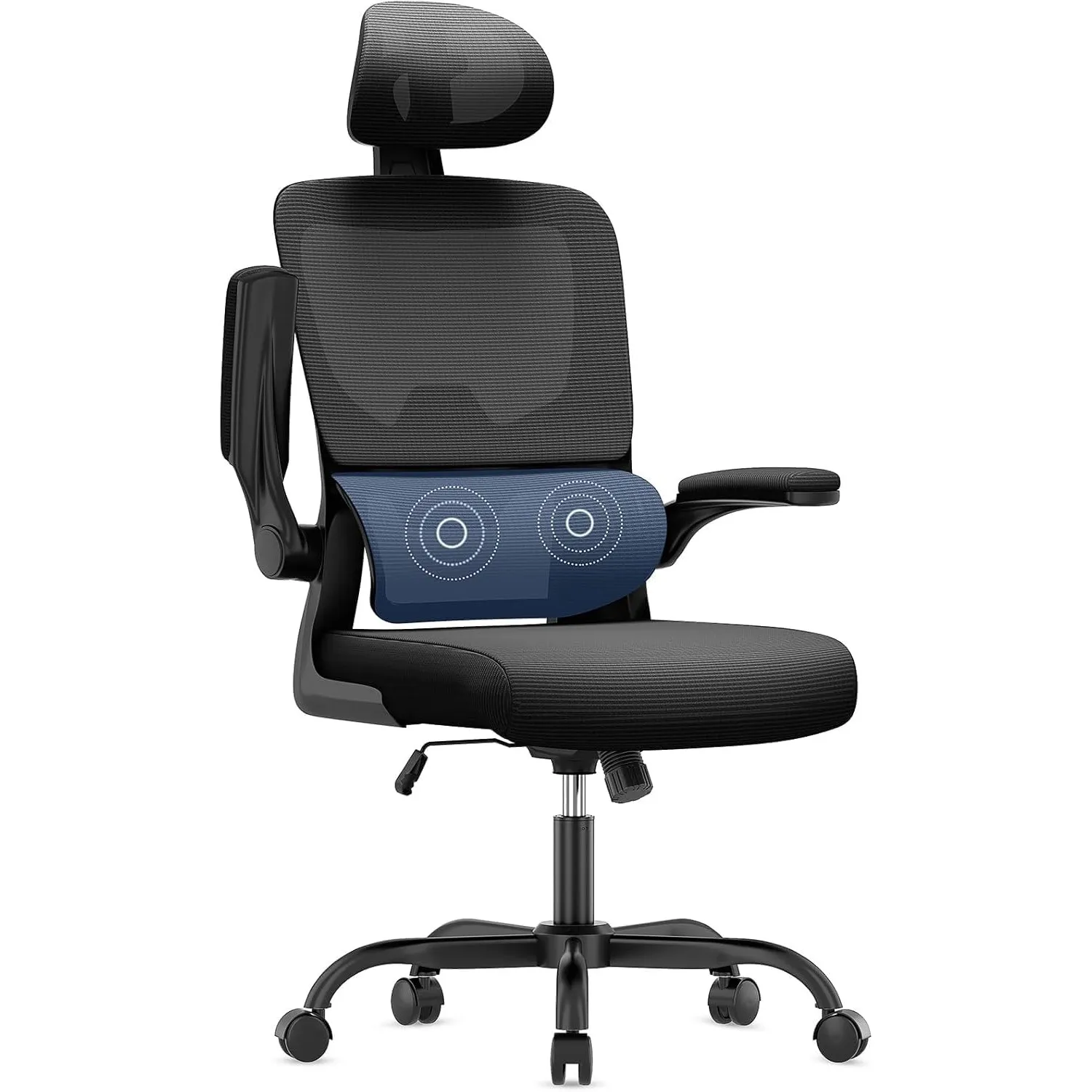 naspaluro Ergonomischer Bürodrehstuhl Schwarz, Dynamischer Lendenstütze