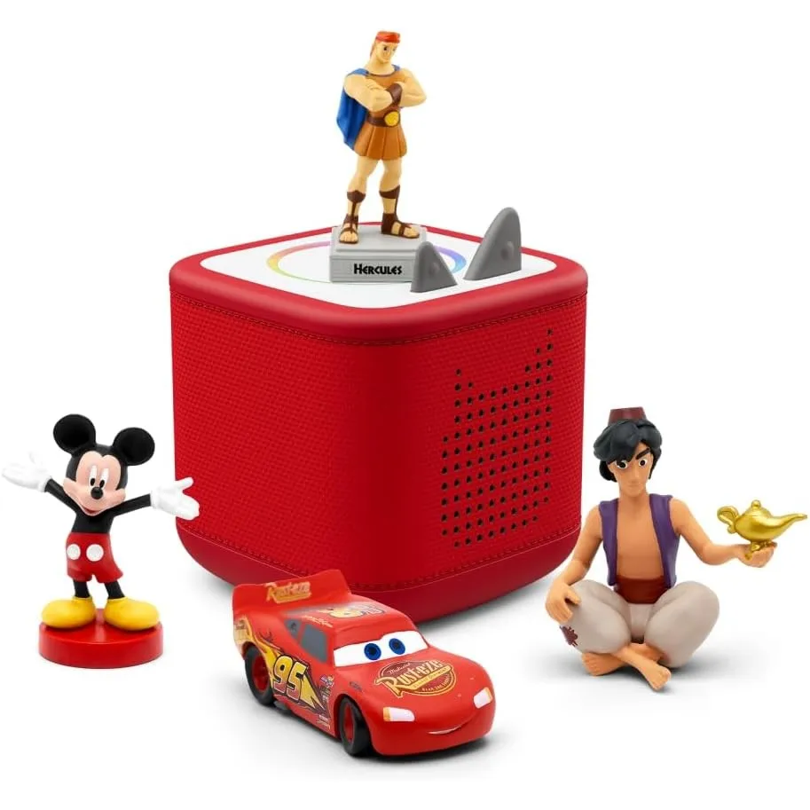 tonies Toniebox 2 Bundle Incl. 4 Disney Helden Herkules, Cars, Mickey Maus, Aladdin, Rot, Audioplayer für Hörbücher, Li…