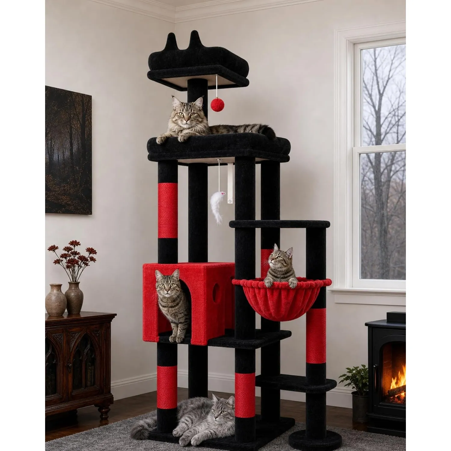Globlazer Kratzbaum Stabil mit Mehrere Liegebereich für 2/3 Katzen F65B
