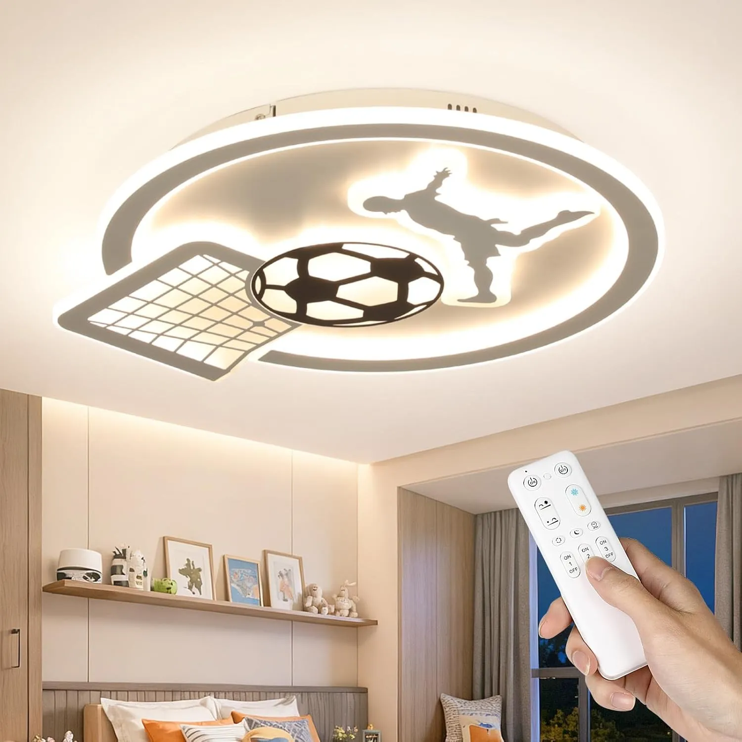 OTREN Deckenlampe LED Dimmbar 35CM, Deckenleuchte Kinderzimmer Lampe Decke fußball mit Fernbedienung 3000k-6500k für Wo…