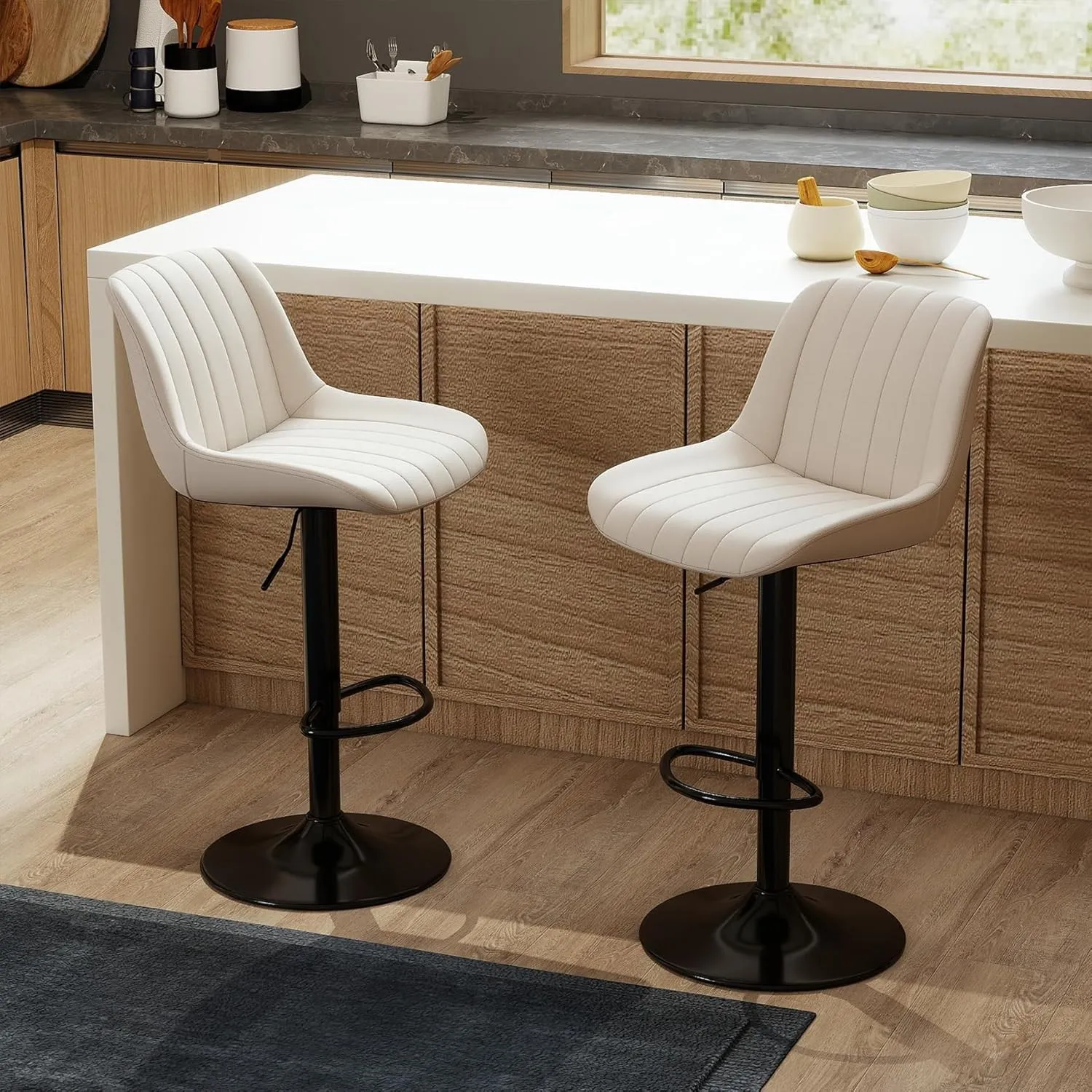 Youhauchair Barhocker 2er Set, Drehbare Barhocker mit Lehne, Beige