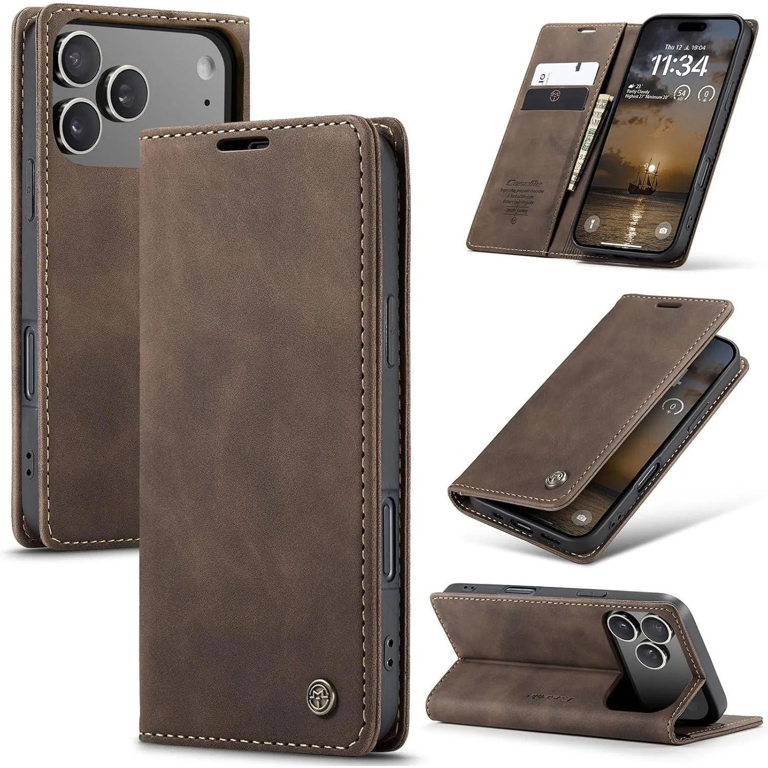 Handyhülle für iPhone 17 Pro 5G Hülle Premium Lederhülle Flip Case Magnet Tascher Kartenfach Standfunktion Klapphülle S…