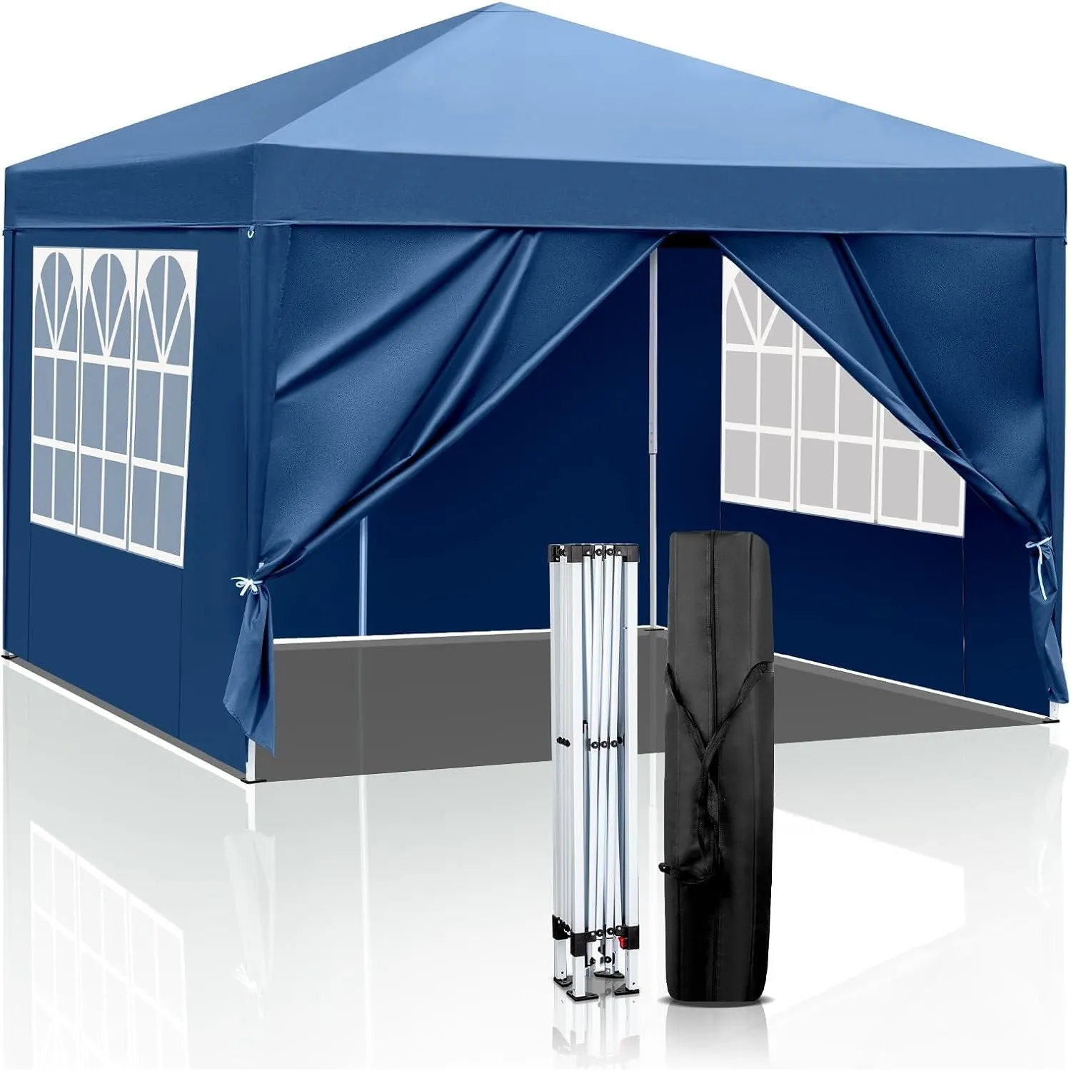 LEADZM Pavillon 3x3m Garten Faltpavillon mit 4 Seitenteilen,Blau