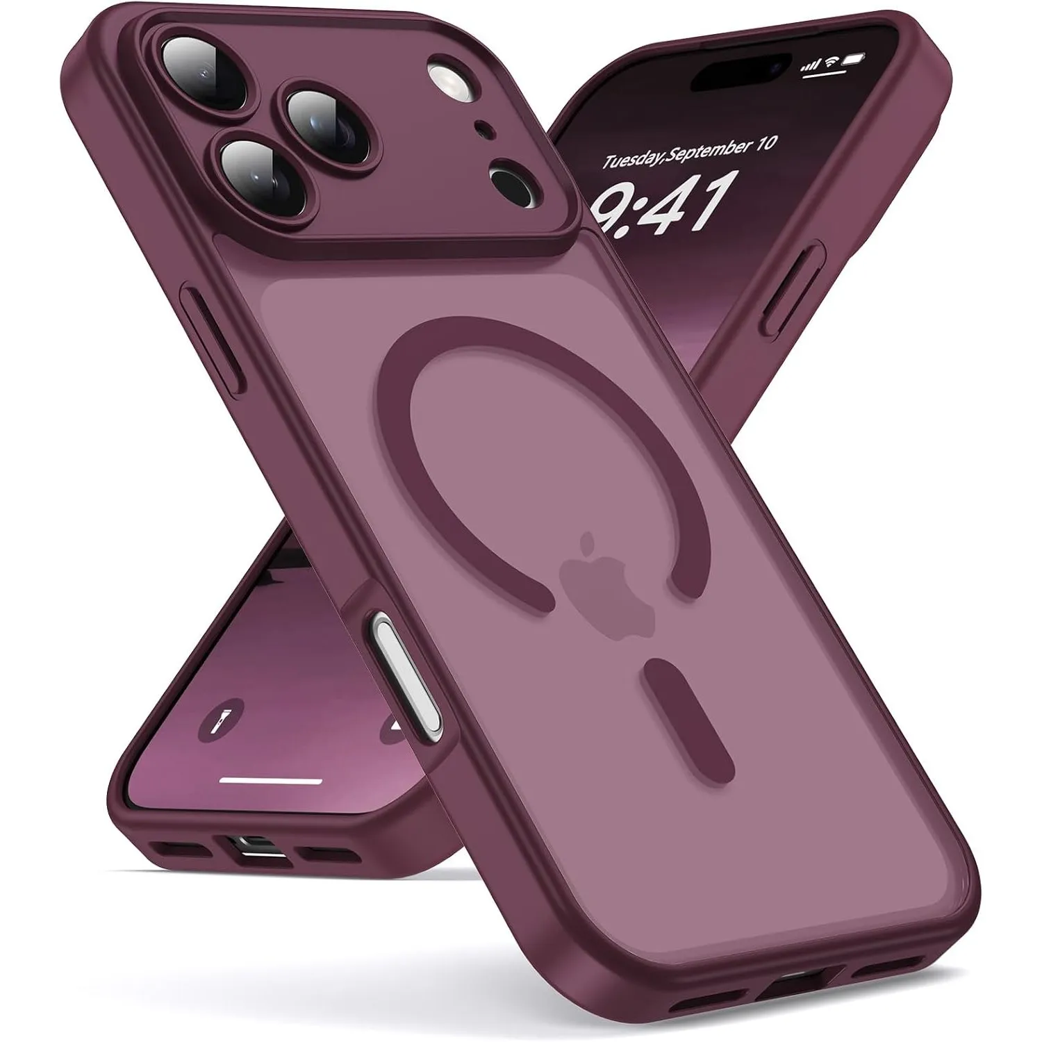 Oududianzi-Magnetisch Hülle für iPhone 17 Pro mit Magsafe, WineRed | Durchscheinende Mattierte PC Rückseite TPU Silikon…