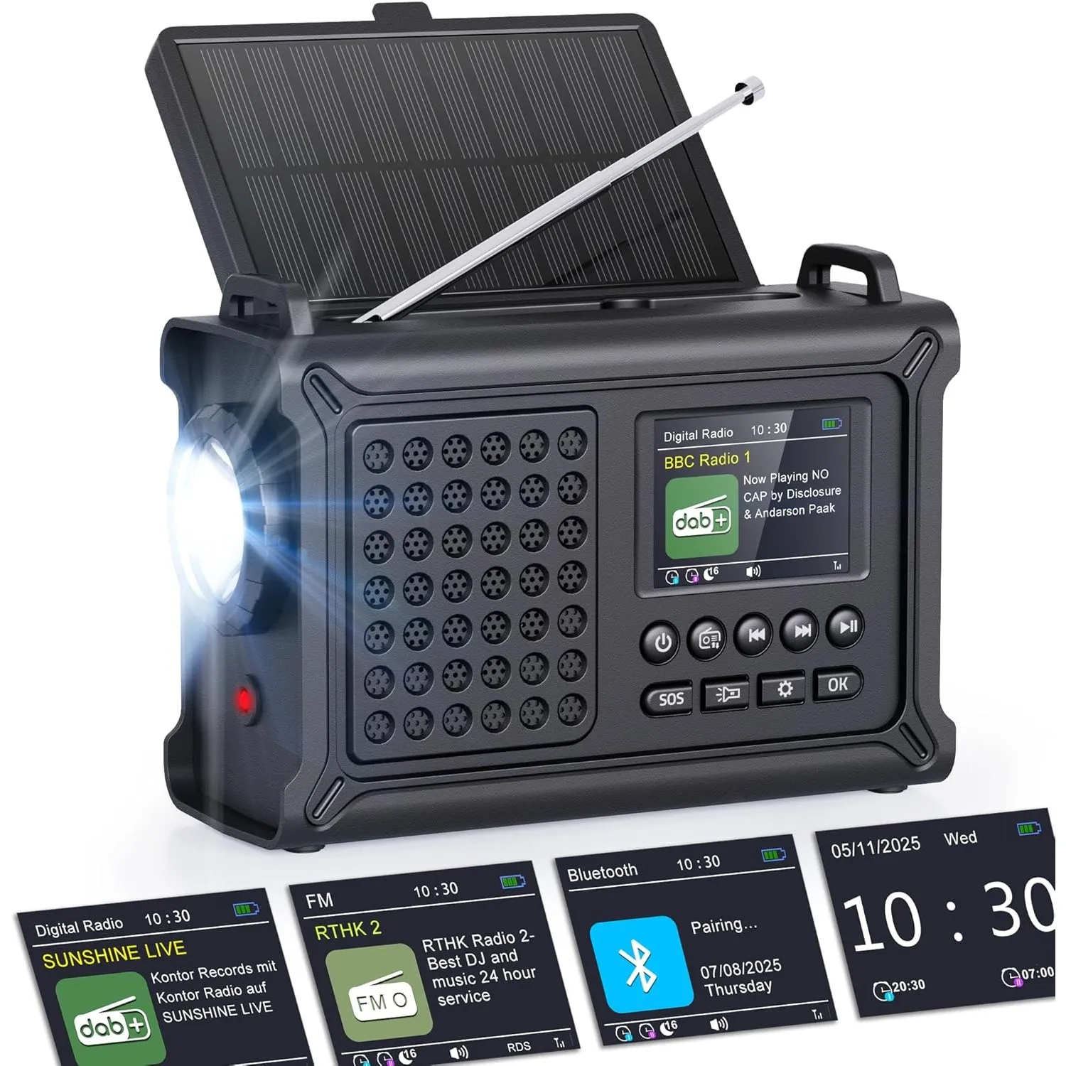 ROCAM Kurbelradio DAB+/UKW, Notfallradio mit Solar, Bluetooth,12000mAh Akku