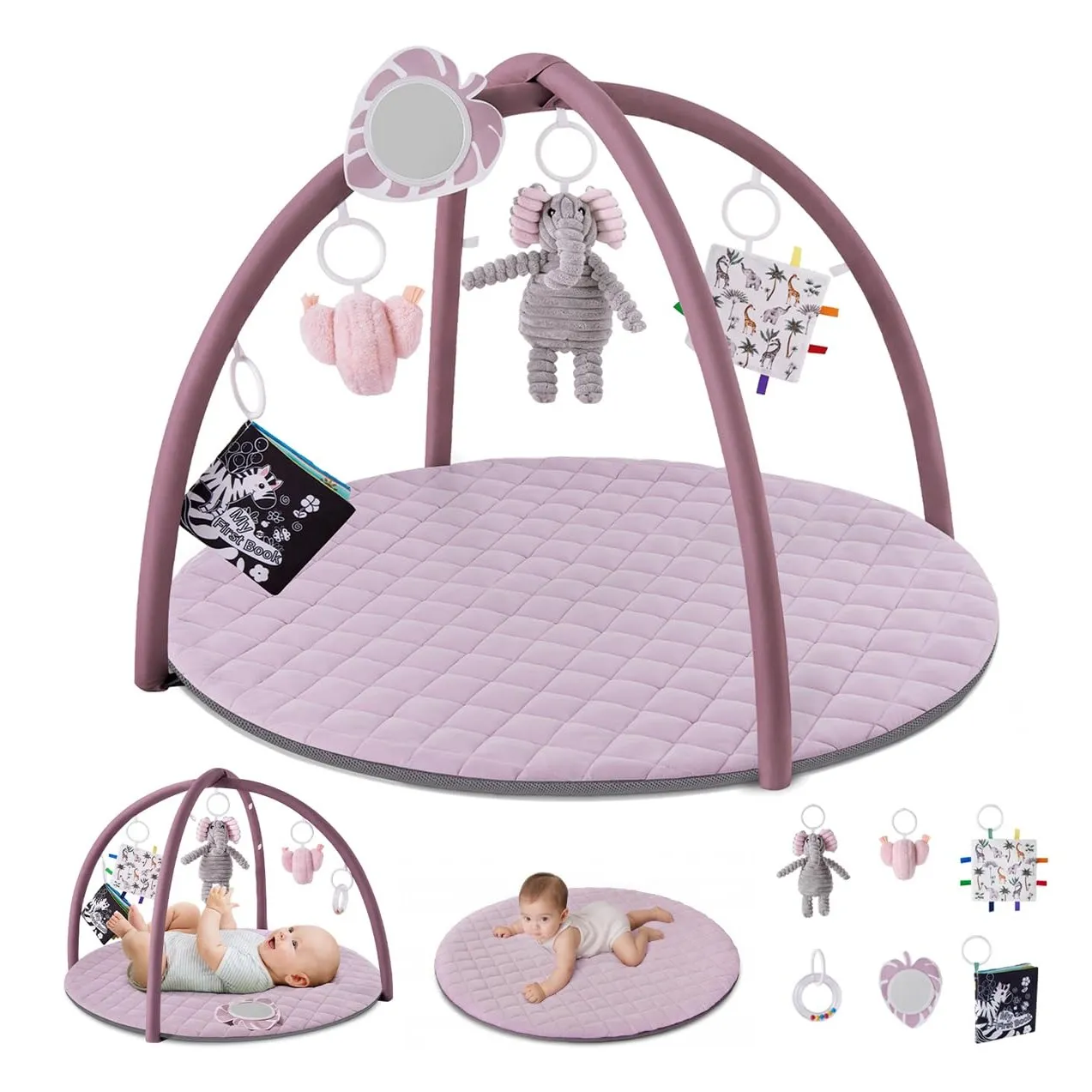 Blissful Diary Spielbogen Baby, Spieldecke Baby Gym Activity Decke mit 6 Abnehmbare Spielzeuge, krabbeldecke Einfach zu…
