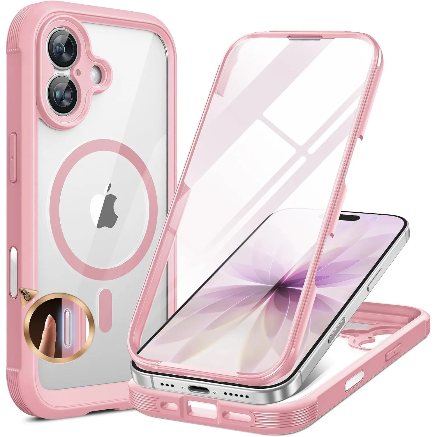 miracase für iPhone 17 Hülle 6,3 Zoll,360 Grad Komplettschutz,Rosa