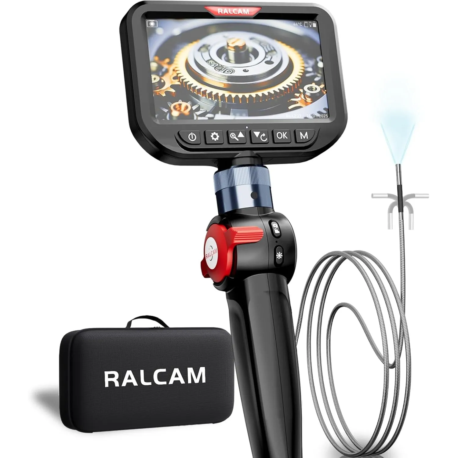 Ralcam Endoskopkamera mit Licht, Endoscope Camera mit 210° beweglichem Kopf, 3.9mm Sonde, 5" HD Bildschirm, IP67 Inspek…
