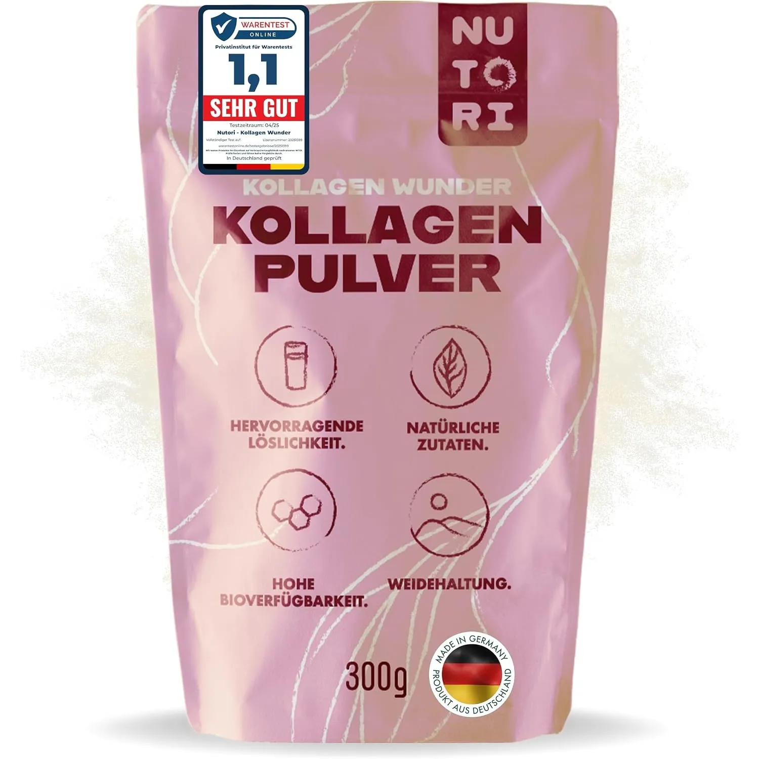 Kollagen Pulver 300 g - Typ I & III - optimale Bioverfügbarkeit und Löslichkeit - Weidehaltung - Collagen Pulver Hydrol…
