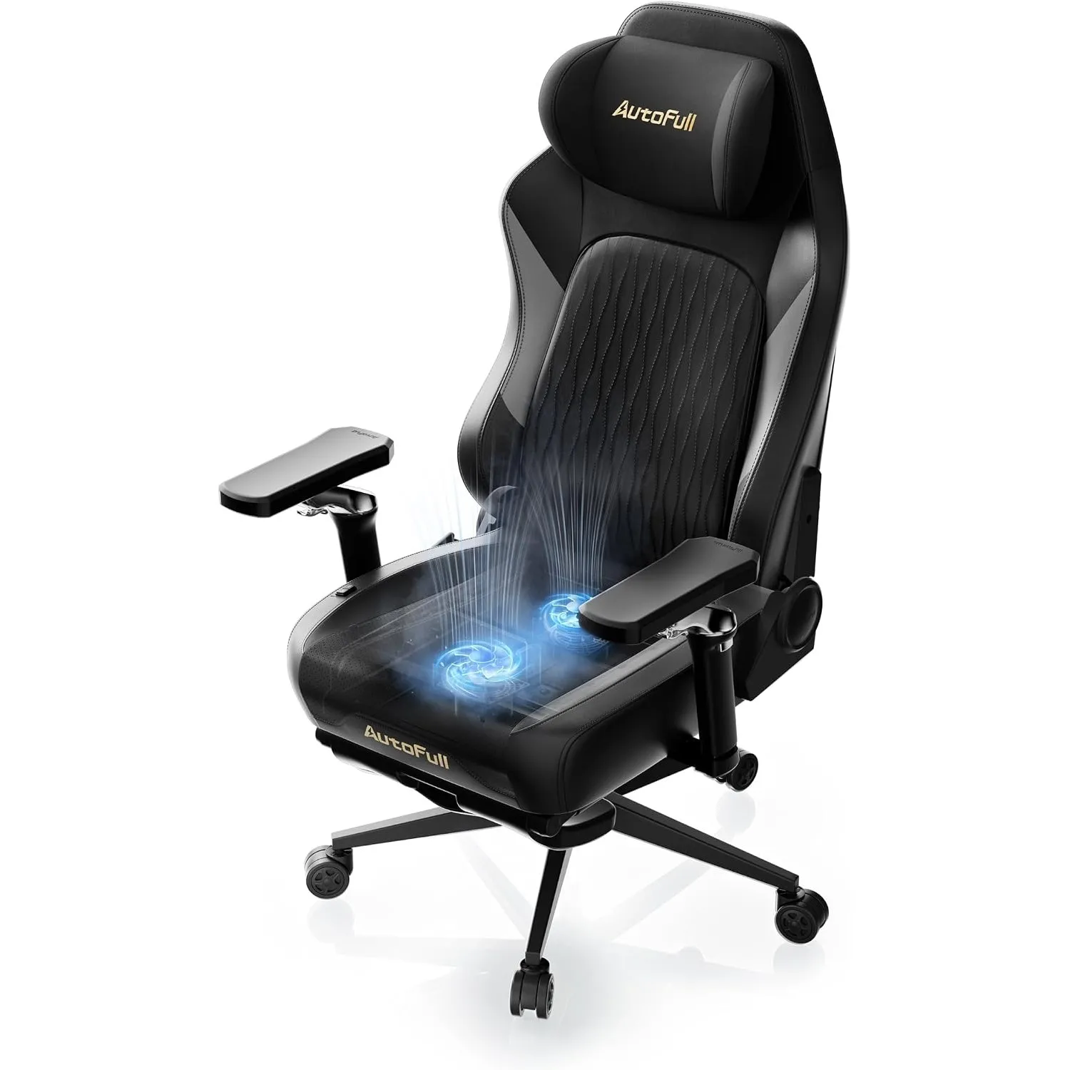 AutoFull M6 Pro 2.0 Gaming Stuhl, mit Heizung & Kühlung, Schwarz | Für Wettkämpfe zertifiziert, dynamische 4D-Lordosens…