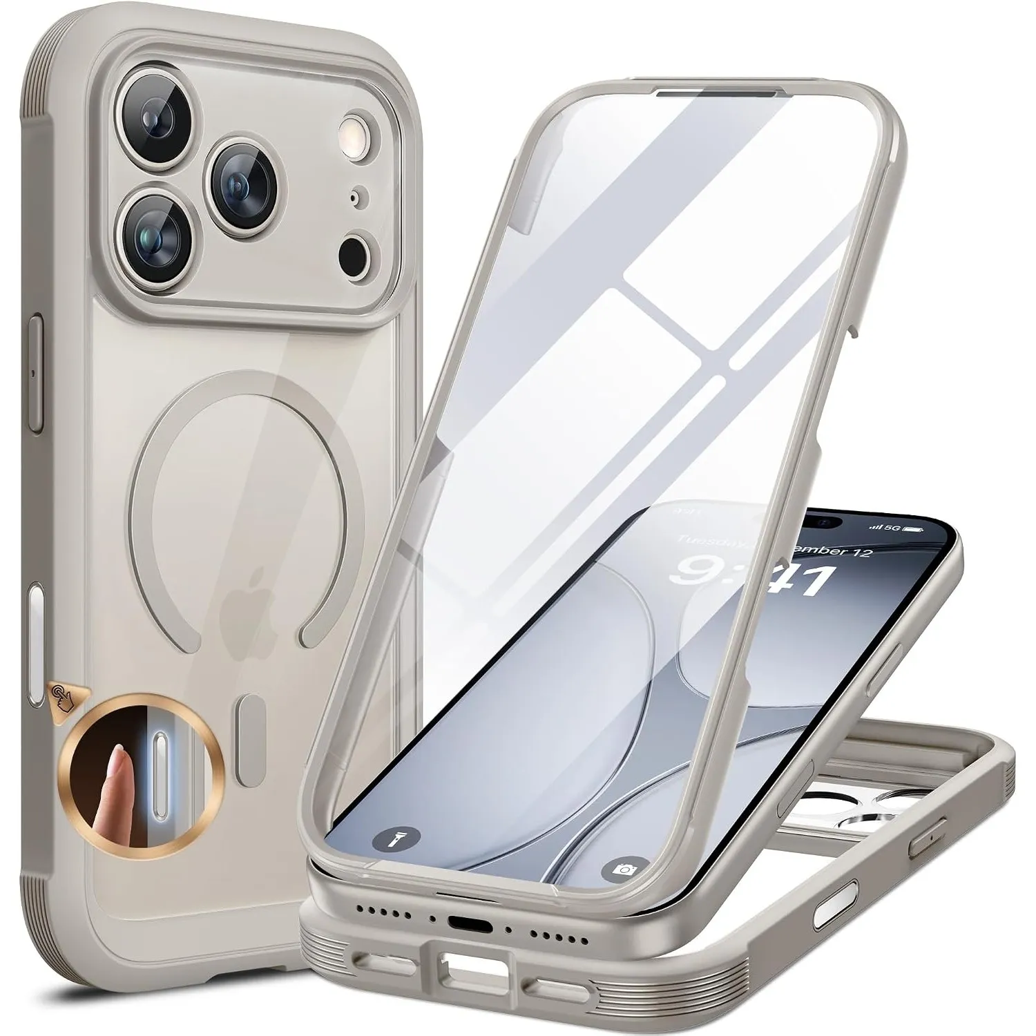 Miracase für iPhone 17 Pro Max Hülle 6.9" für MagSafe, 360°Ganzkörper-Stoßfest,mit [Blasenfrei] Glas-Bildschirmschutz u…