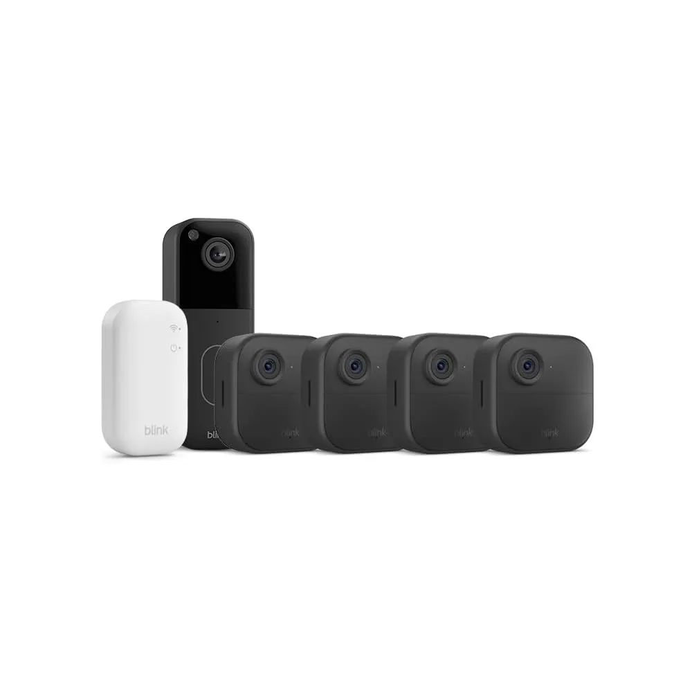 Blink Outdoor 4 Kameras mit Blink Videotürklingel (Schwarz), inkl. Sync Module Core