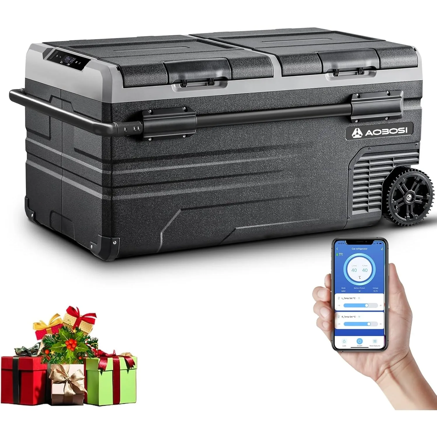 AAOBOSI 95L Kompressor Kühlbox Dual Zone, Kühlbox Auto Mit WIFI-APP-Steuerung USB-Anschluss, 12/24 V und 100-240 V komp…