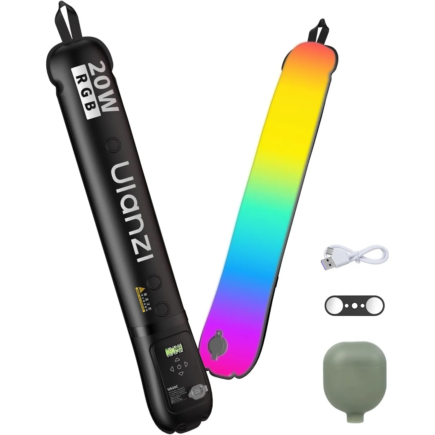 ULANZI UA20C Luftschlauchleuchte, 20W RGB tragbare LED Tube Light, Magnetische Videoleuchte Dimmbare 1800-10000K mit CR…