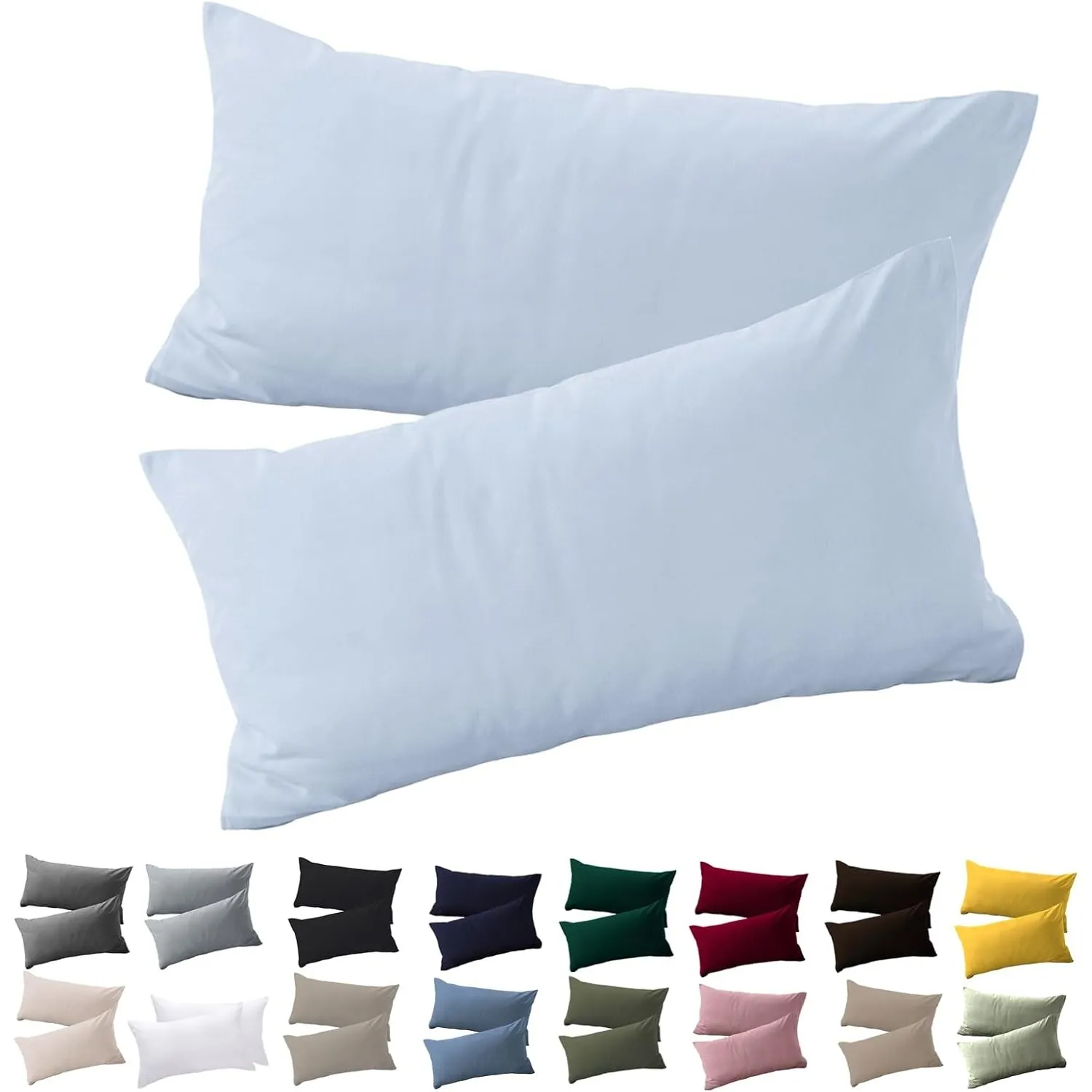 Soifox Kissenbezug 50 x 70 2er Set - Kopfkissenbezug 50x70 Himmelblau 100% Mikrofaser bügelfrei & knitterfrei mit Reißv…