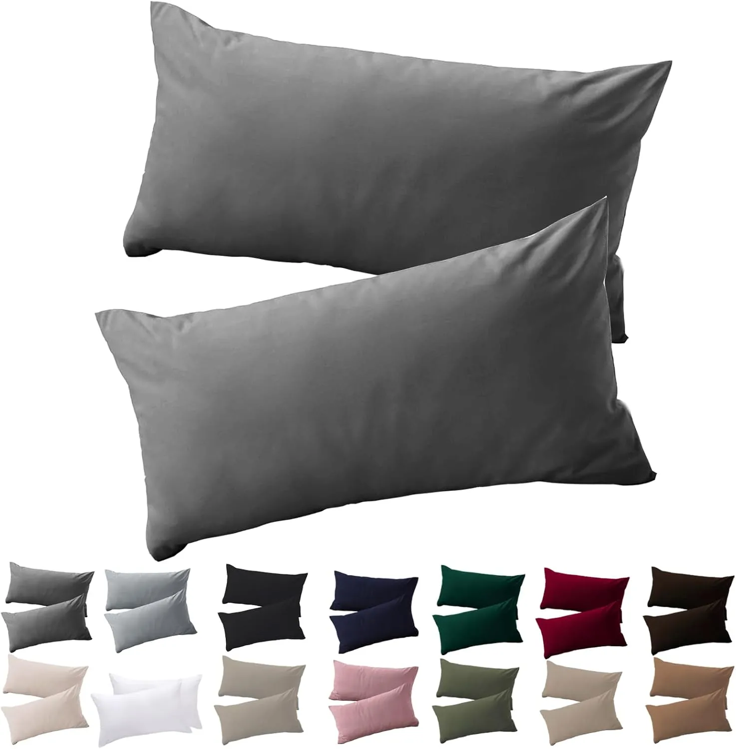 Soifox Kissenbezug 50 x 70 2er Set - Kopfkissenbezug 50x70 Anthrazit 100% Mikrofaser bügelfrei & knitterfrei mit Reißve…