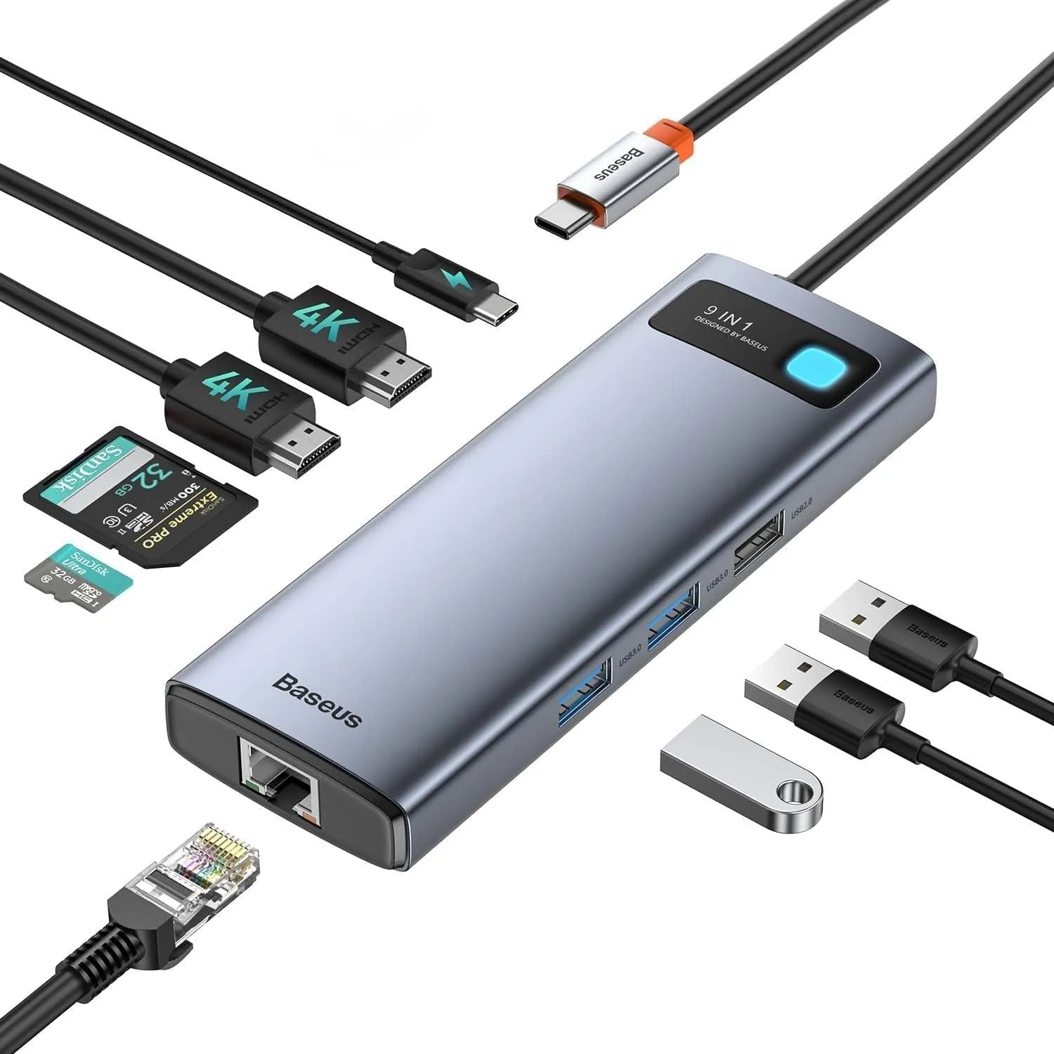 Baseus 9 in 1 Docking Station USB C 4K@120Hz [Chip-Upgrade], 2 HDMI 2 Monitore USB C Hub, 1000Mbp Ethernet, 100W PD,TF/…