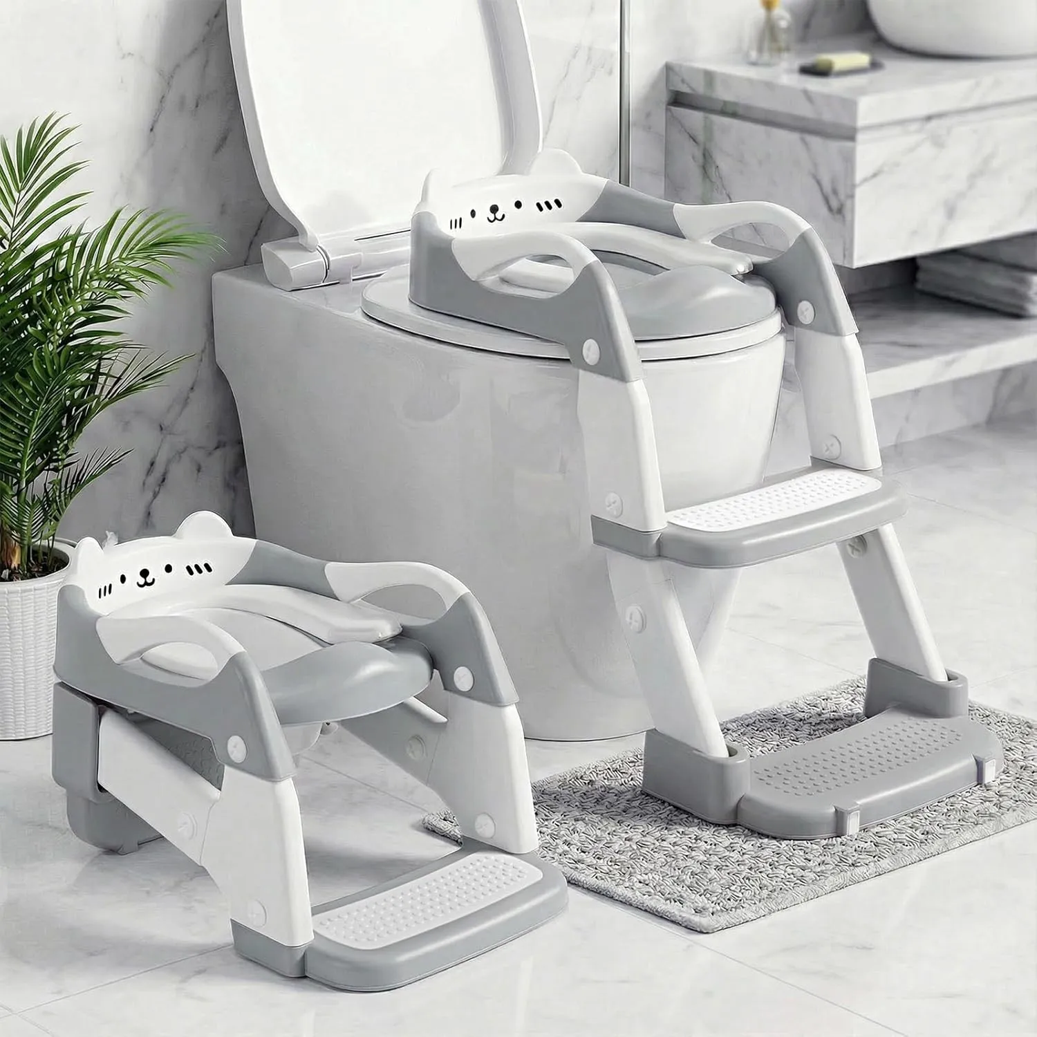 Orzbow Toilettensitz Kinder mit Treppe, 2-in-1 Kinder Toilettensitz, Töpfchen für Kinder, Höhenverstellbar, Verlängerte…