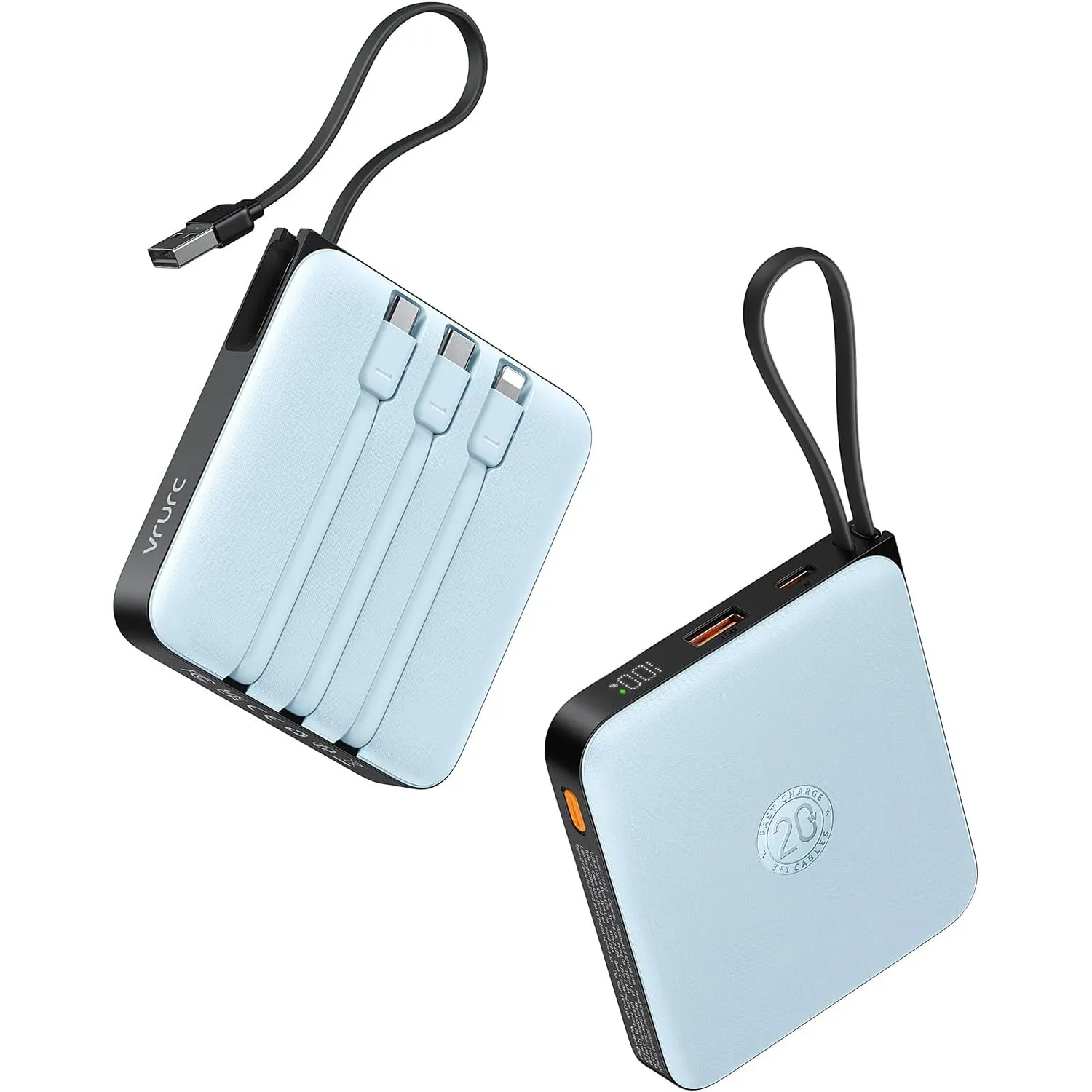 VRURC Powerbank 20000mAh Power Bank mit Kabel Klein USB C 22.5W QC3.0 Schnelles Aufladen Tragbares Ladegerät Externe Ha…