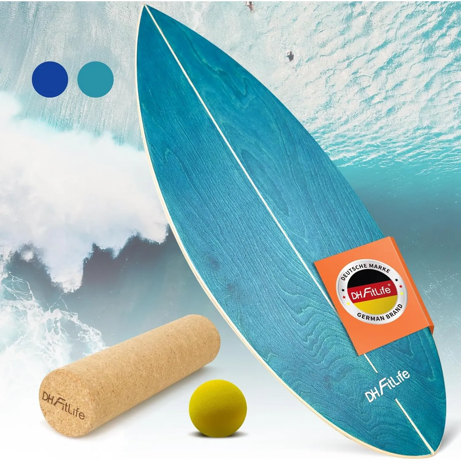 DH FitLife Surfing Balance-Board Set, Surfbrett-Kit aus Birkenholz | Handgefertigtes Unikat aus Echtholz｜Wackelbrett in…