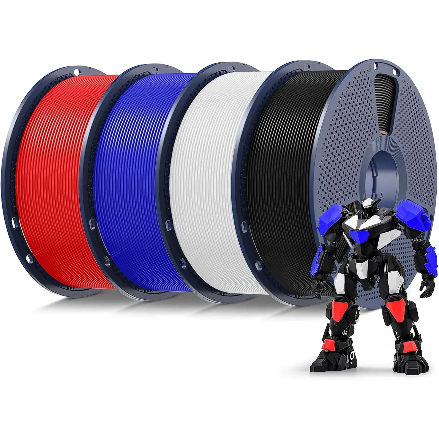 SUNLU 4KG PLA Filament 1.75mm, Schwarz+Weiß+Rot+Blau