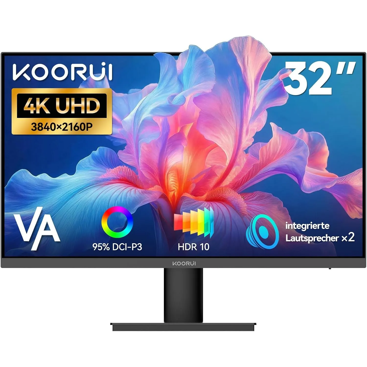 KOORUI 32 Zoll 4K Monitor, UHD 3840 x 2160, 60Hz, VA Panel, Lautsprecher, Adaptive Sync, HDR10, 95% DCI-P3, Low Blue Li…