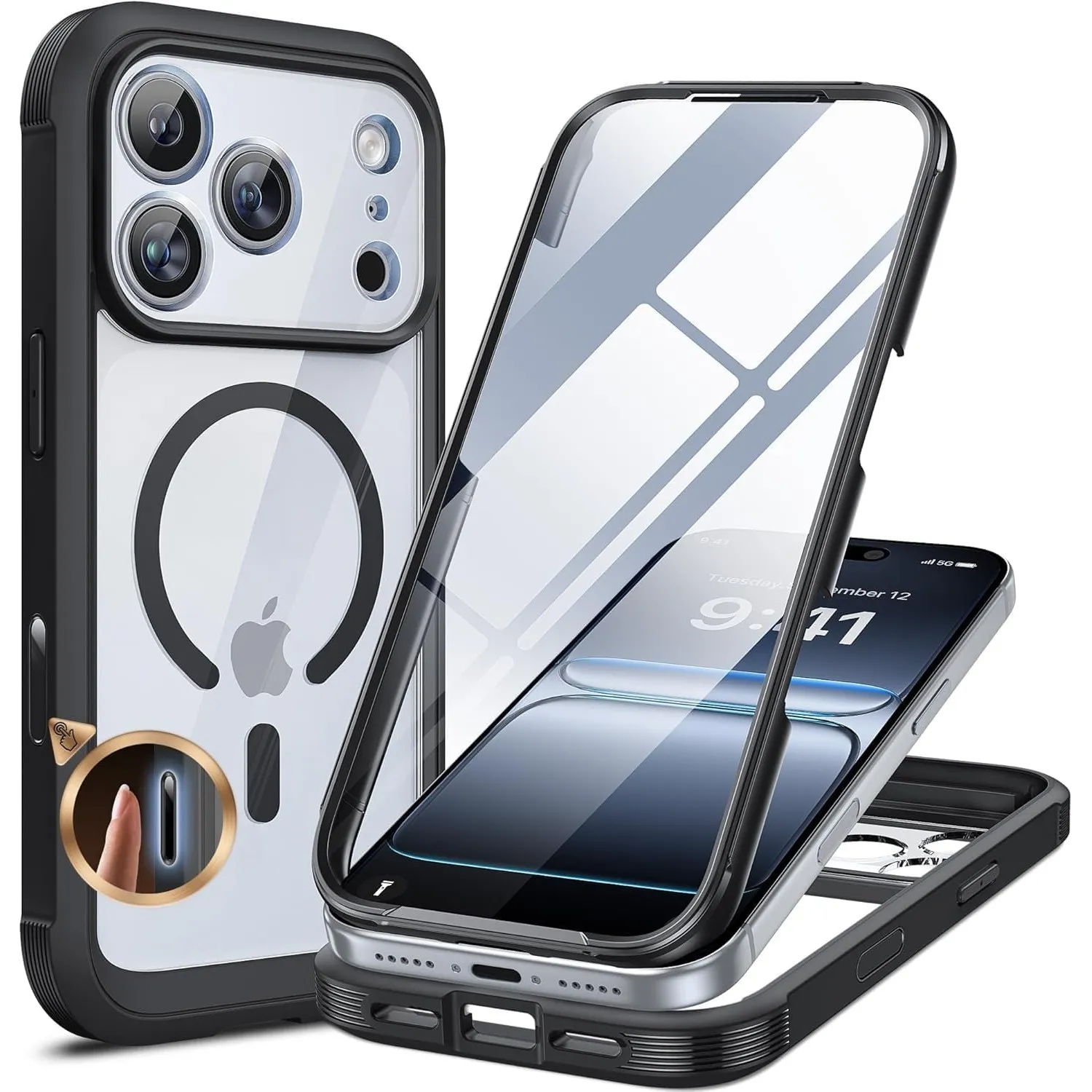 Miracase 360 Grad für iPhone 17 Pro Hülle mit Magsafe, Eingebaut Glas Schutzfolie, Komplettschutz HandyHülle Magnetisch…