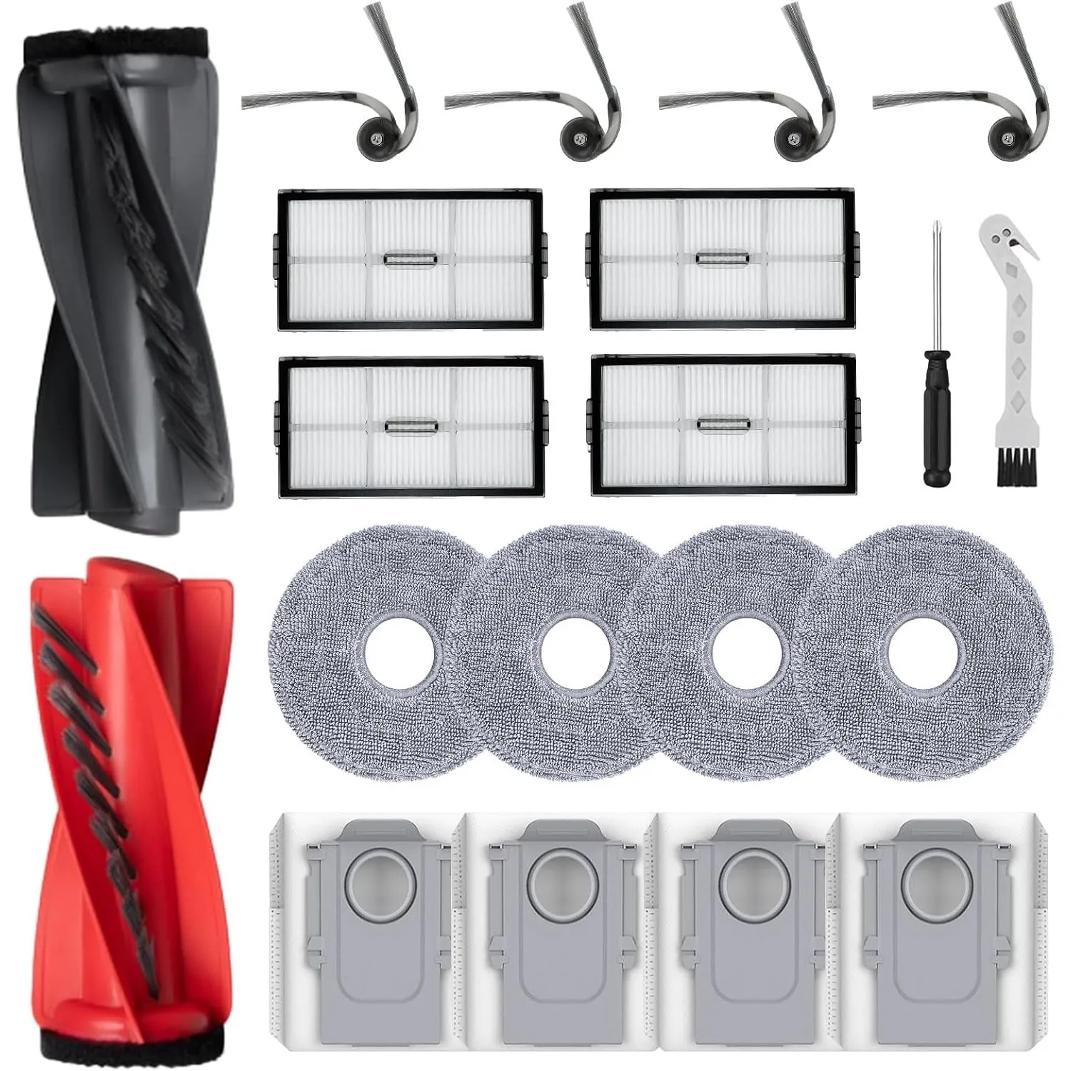 Zubehör für Roborock Saros 10R/Saros 20/Qrevo CurvX/Qrevo Curv 2 Pro/2 ProX Saugroboter–2 Hauptbürste,4 Staubbeutel,4 W…