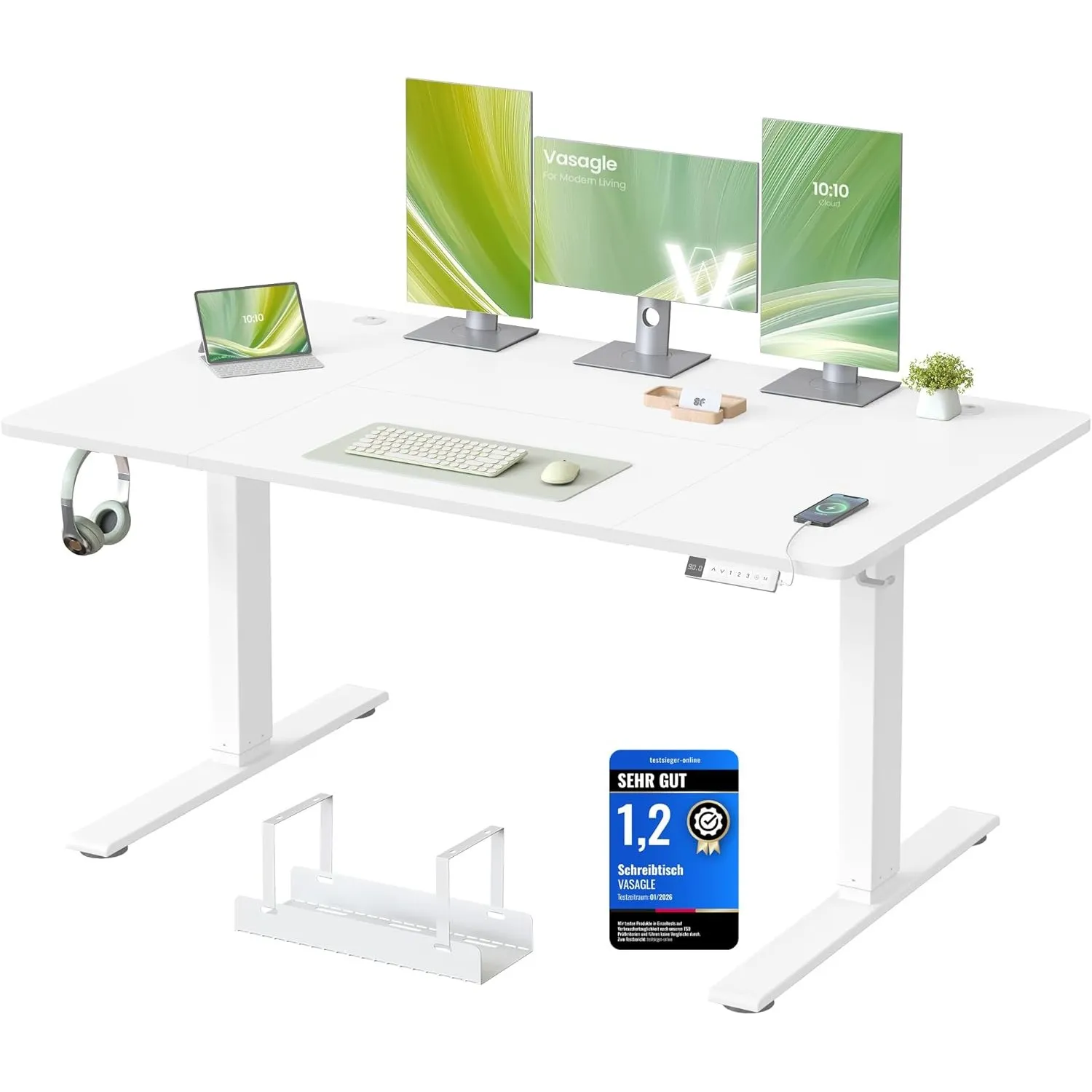VASAGLE Höhenverstellbarer Schreibtisch, 140 x 80 cm, USB-C-Anschluss