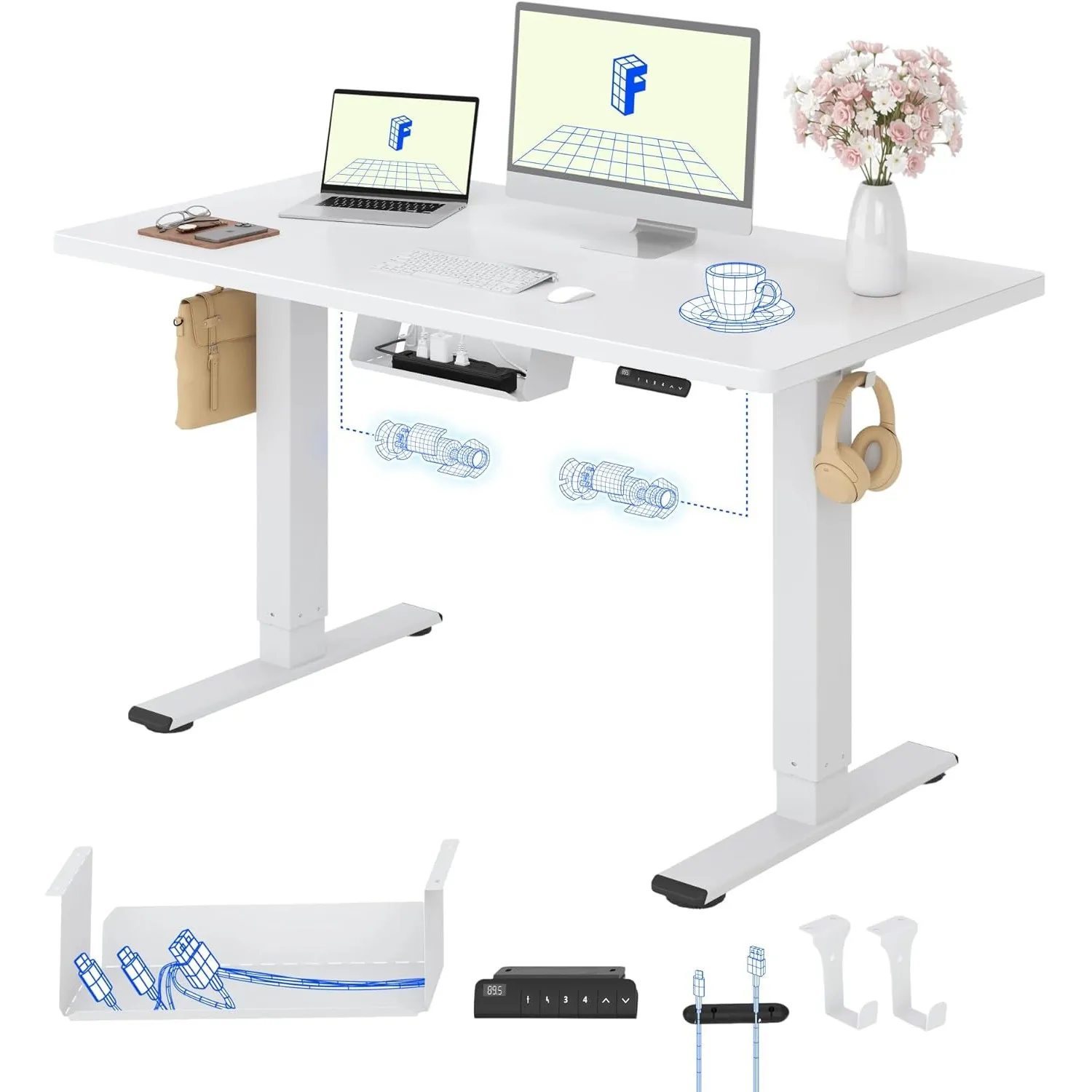 FLEXISPOT Höhenverstellbarer Schreibtisch elektrisch, Doppelmotor 120x60 cm