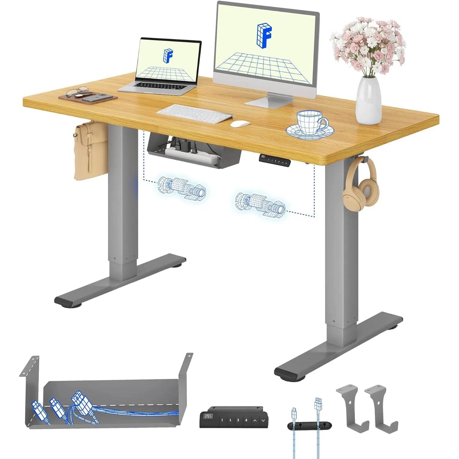 FLEXISPOT Höhenverstellbarer Schreibtisch elektrisch, Doppelmotor 120x60 cm