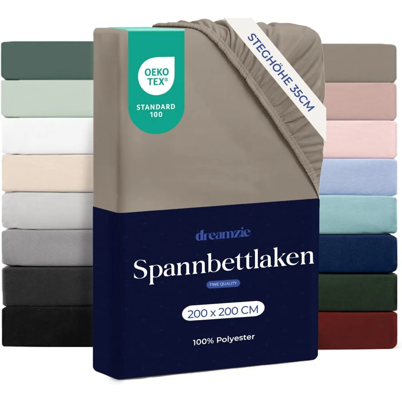 Dreamzie Spannbettlaken 200x200 cm - 100% Microfraser - Spannbetttuch für Dicke Matratzen bis zu 33 cm - Leinen - Schad…