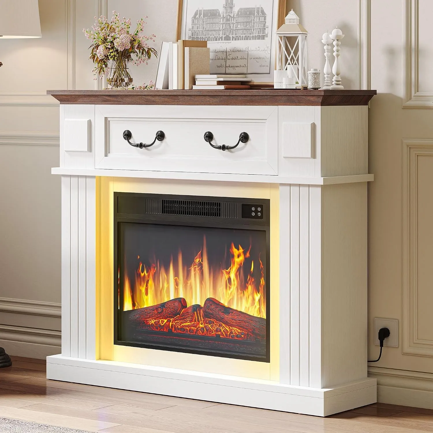 YITAHOME Elektrokamin, 38" Realistischer 3D Flammeneffekt Erwärmungsfreistehender Elektrischer Kamin mit Timer und 24-F…