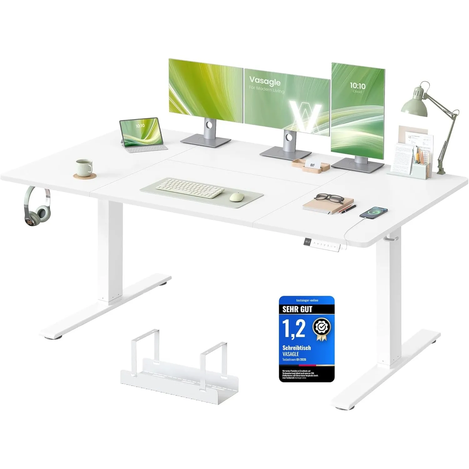 VASAGLE Höhenverstellbarer Schreibtisch, 160 x 80 cm, USB-C-Anschluss