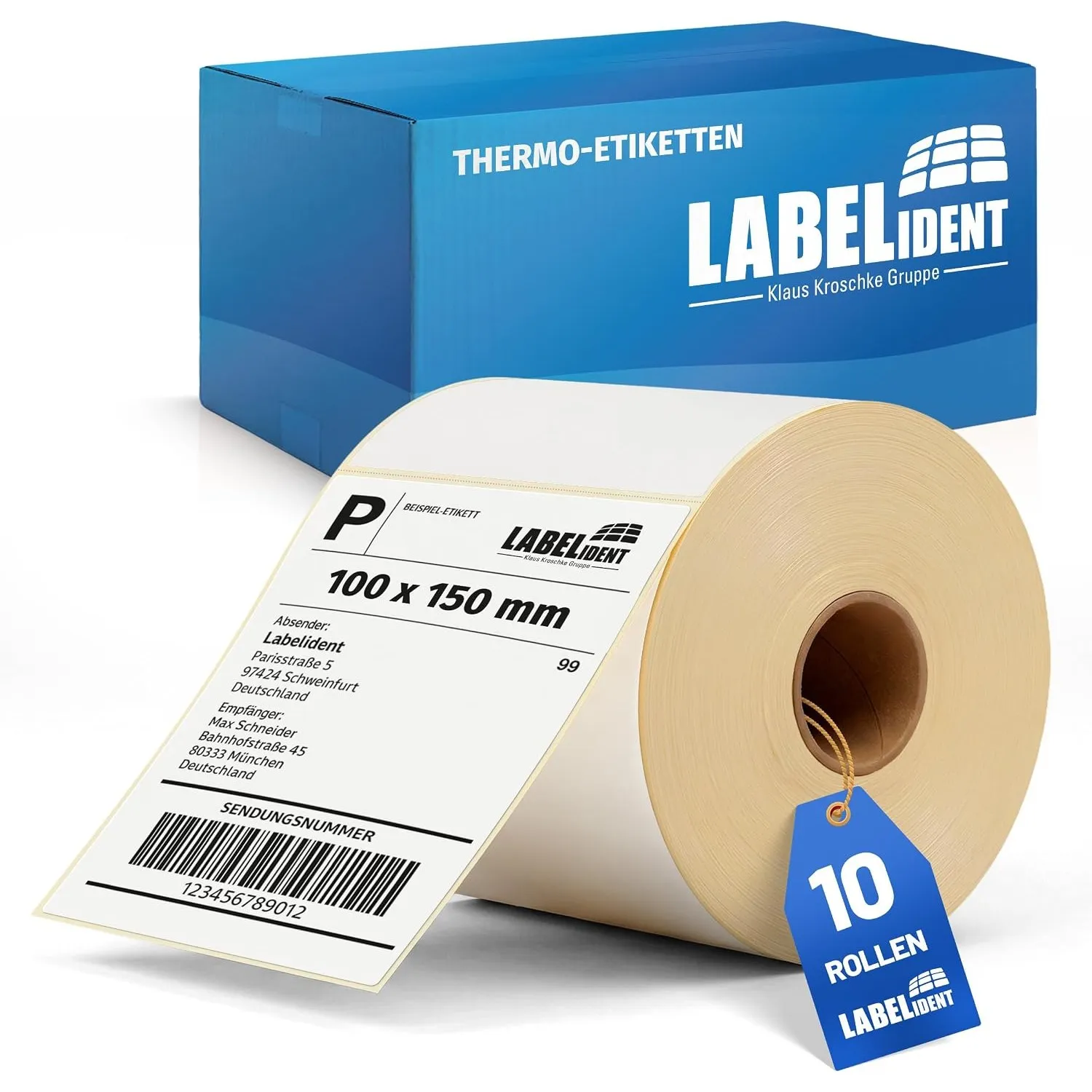 Labelident Versandetiketten 100 x 150 mm - 5.000 Etiketten, 10 Rollen à 500 Thermoetiketten | Stark selbstklebende Ther…