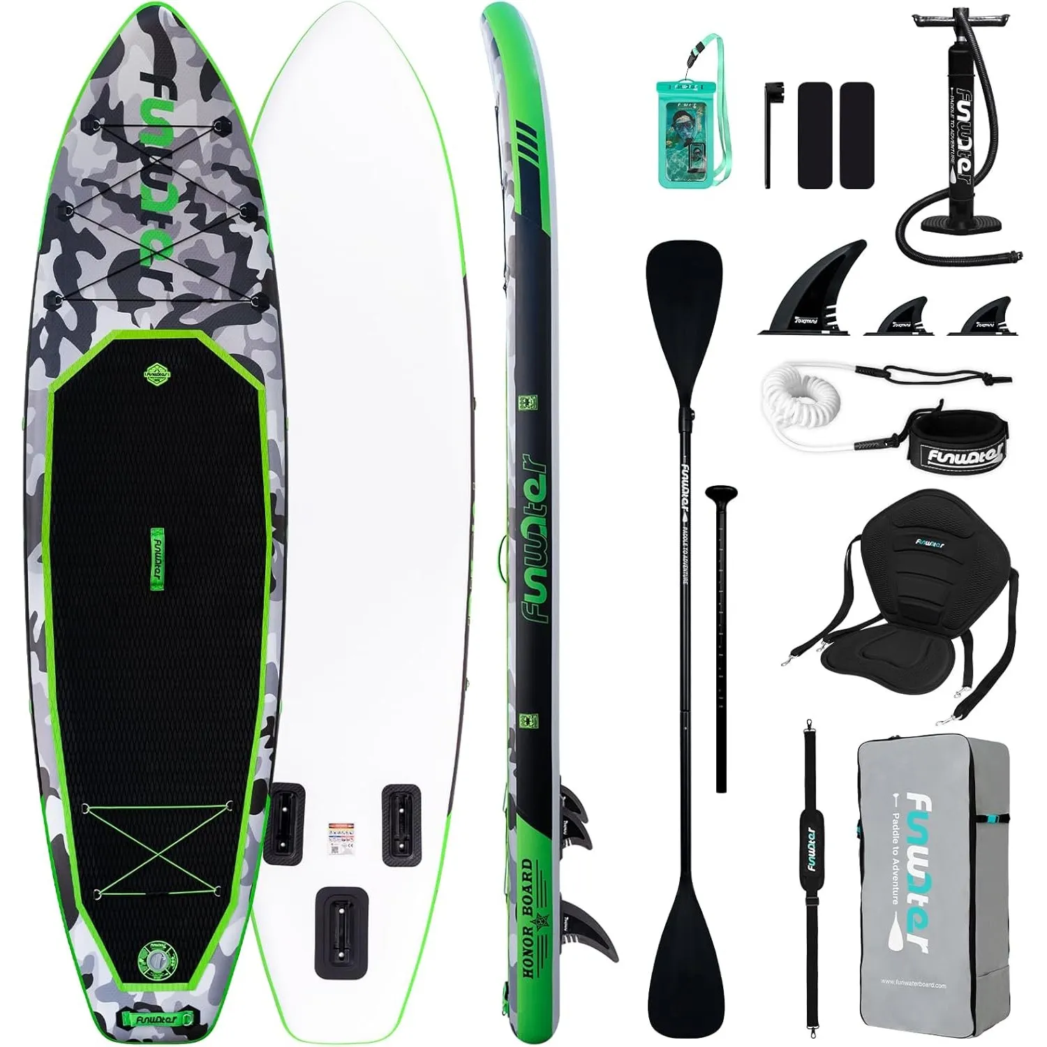 FunWater 10'6"–11'6" SUP Board, aufblasbares Stand-Up Paddle Board für alle Könnensstufen, ideal für Einsteiger & Famil…