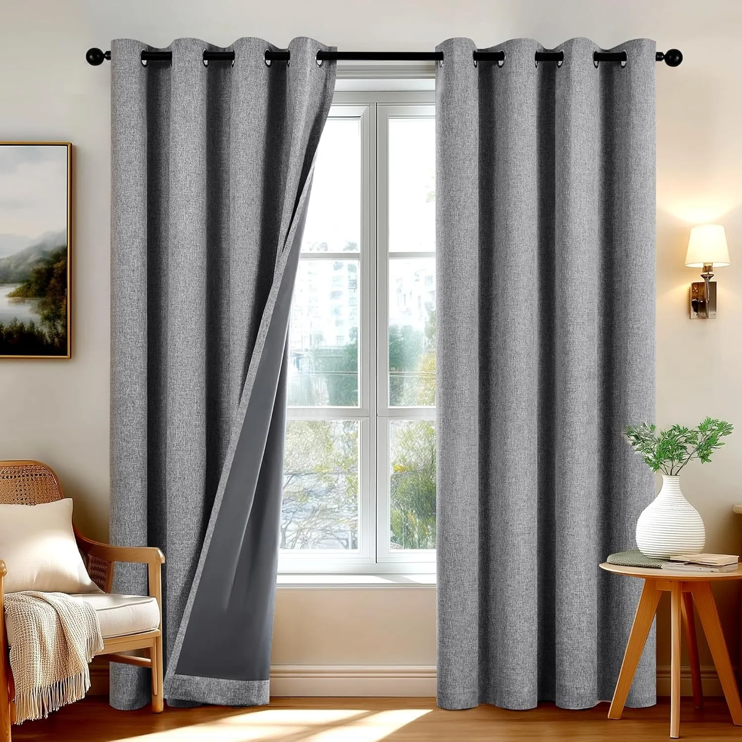 Deconovo 100% Verdunklungsvorhänge mit Ösen Blickdichte Gardinen Wohnzimmer Vorhang Schlafzimmer Verdunkelung Thermogar…