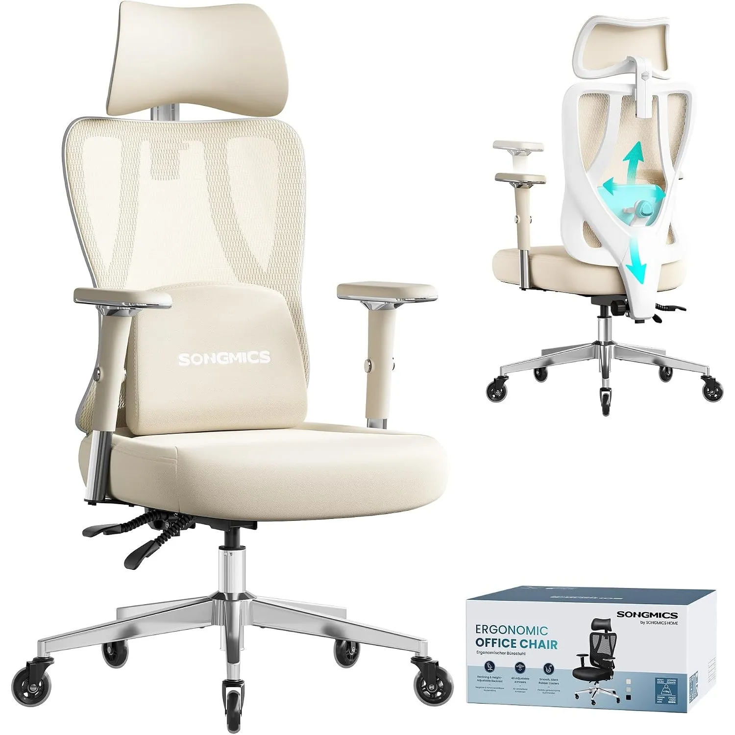 SONGMICS Bürostuhl ergonomisch, Schreibtischstuhl, bis zu 150 kg belastbar